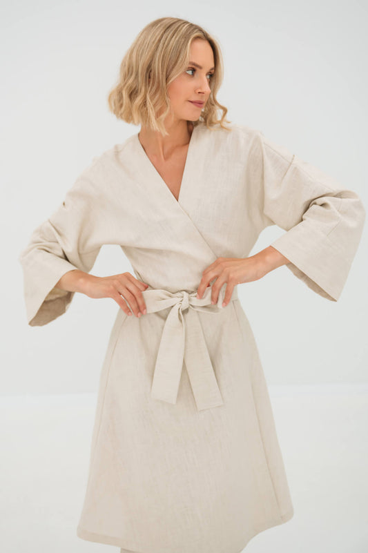 LeMuse beige KIMONO linen dress