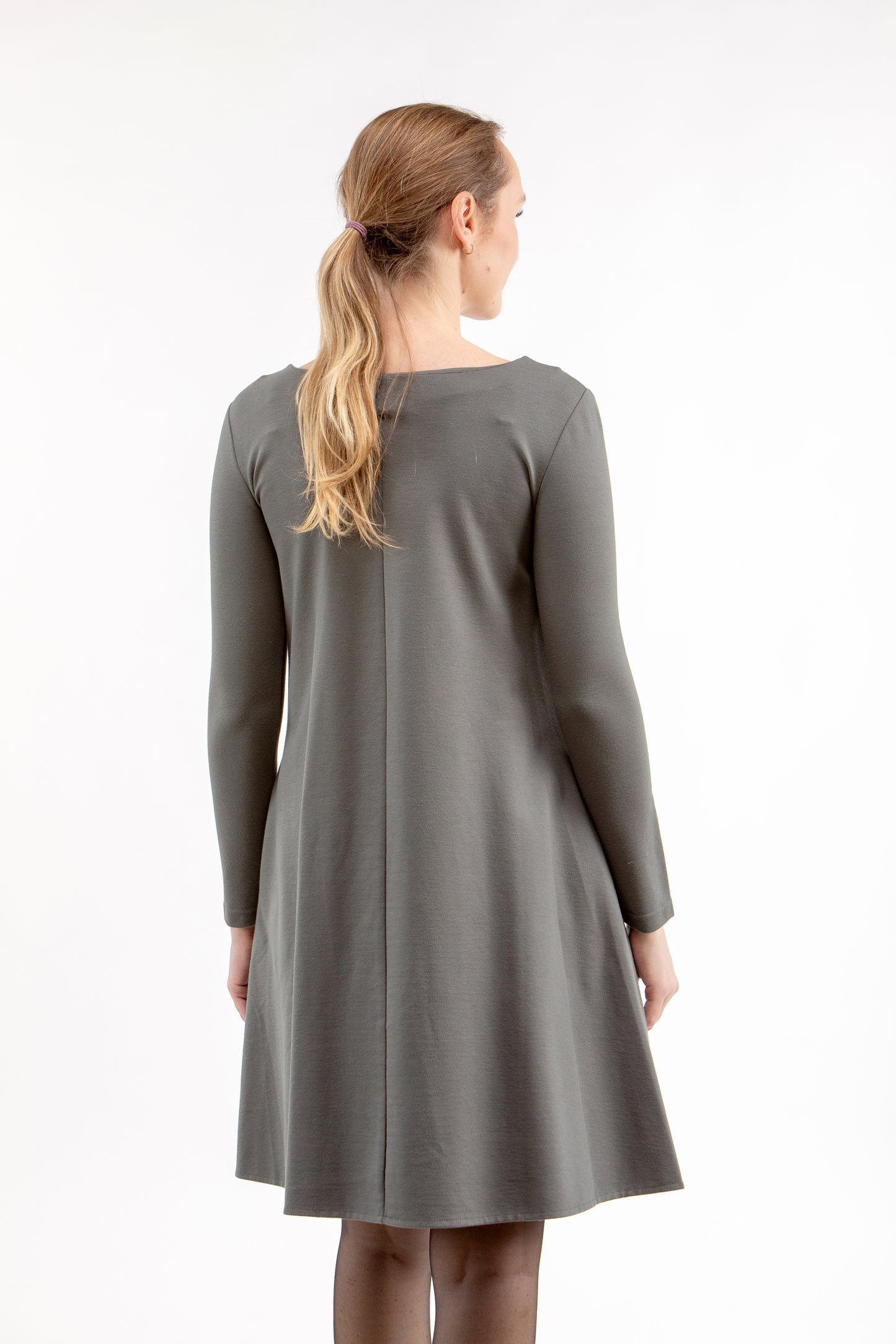 Italienisches Puntokleid SOLENE, graugrün, XS
