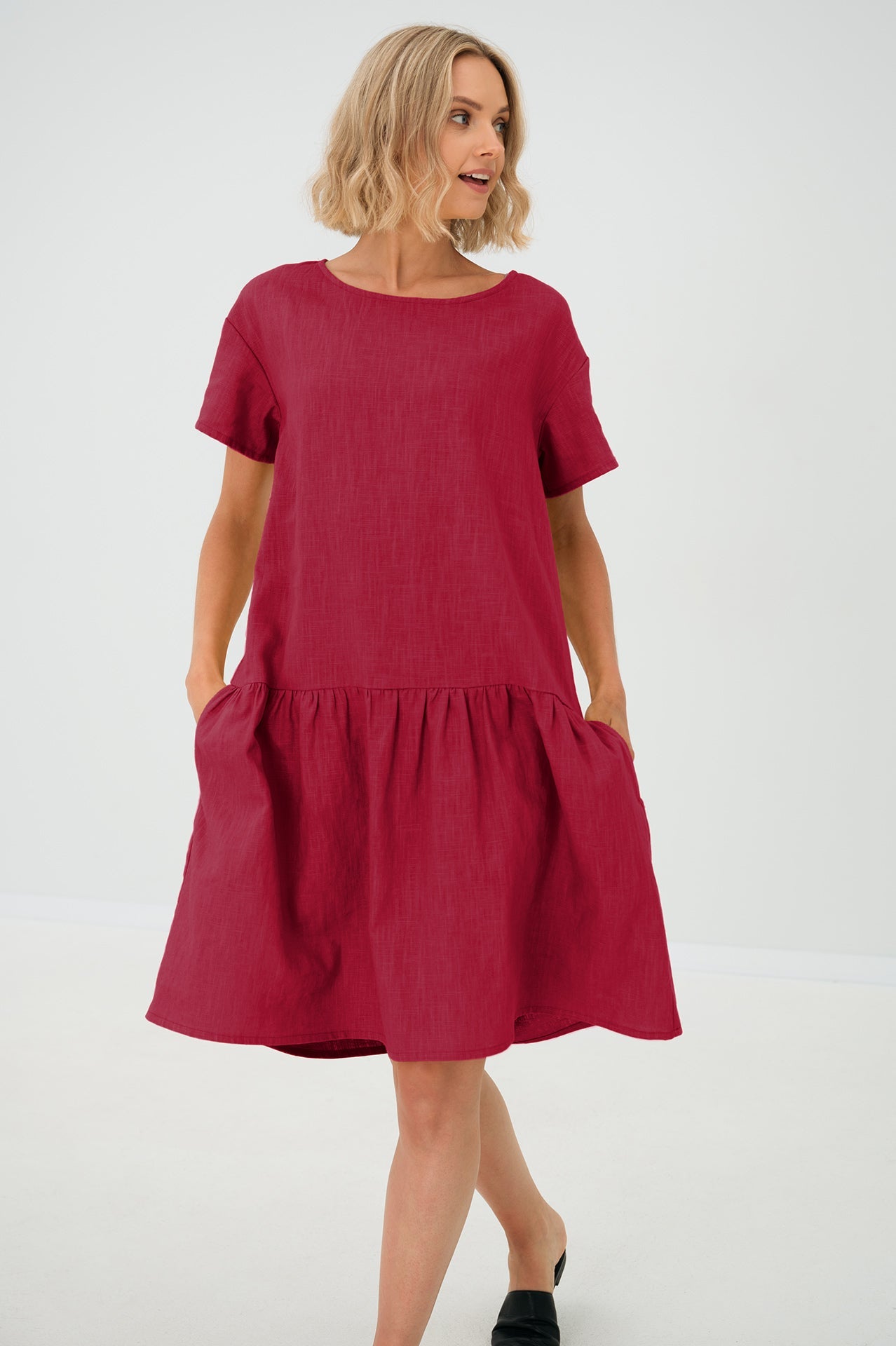 Linen dress BLOSSOM — Short-Sleeve Linen with Pockets