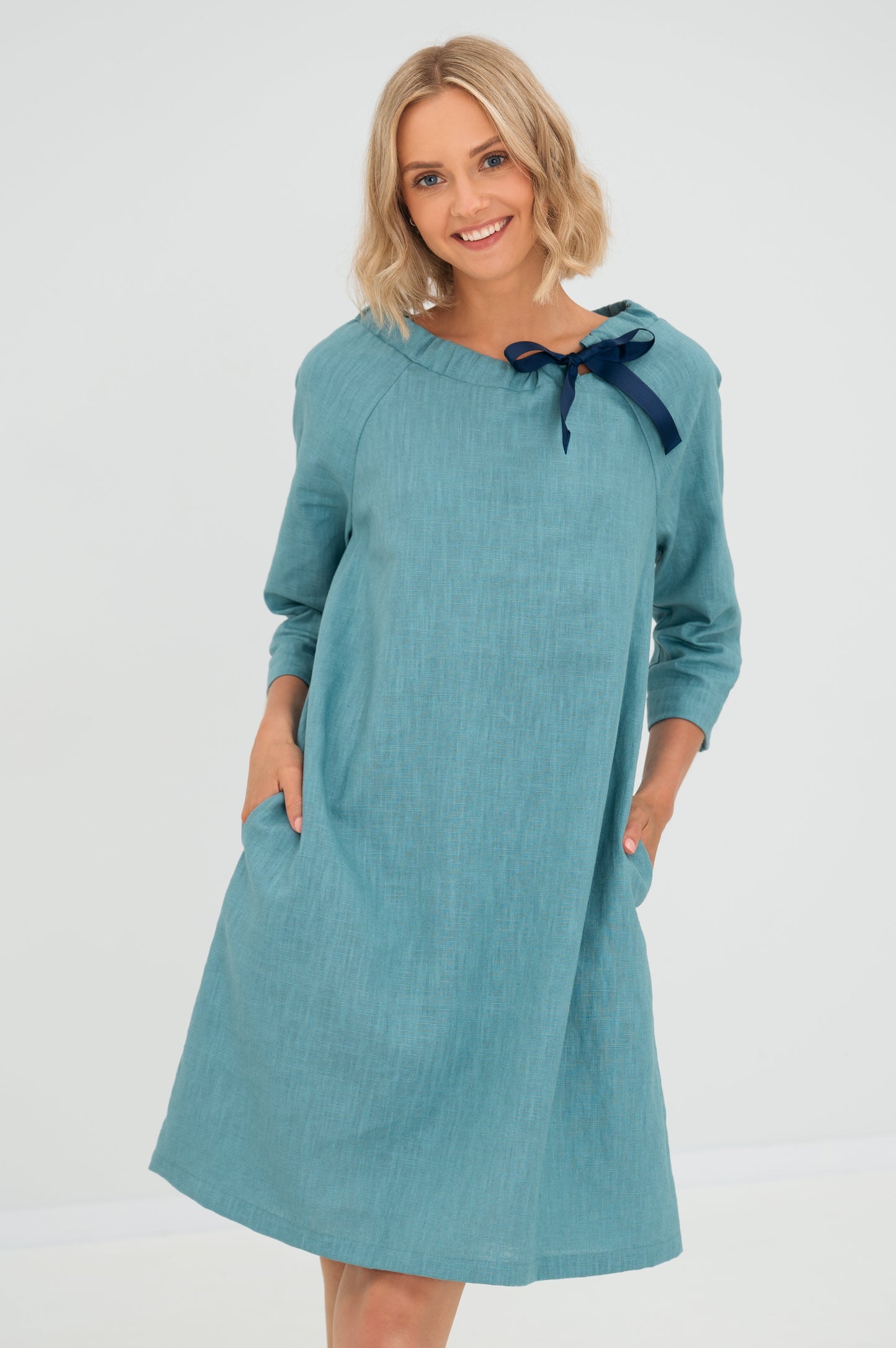 Linen cocktail dress FRENCH - Teal