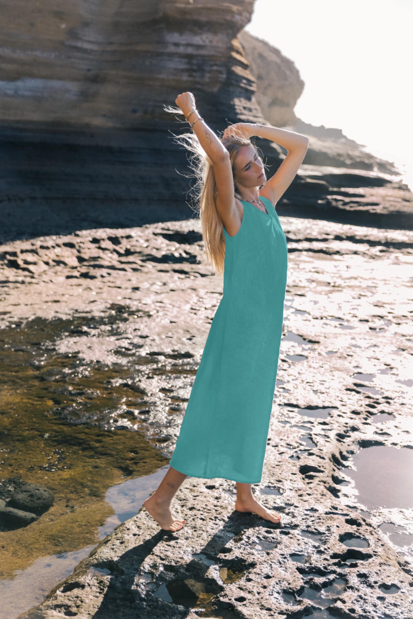 Linen dress SUNSET - Teal