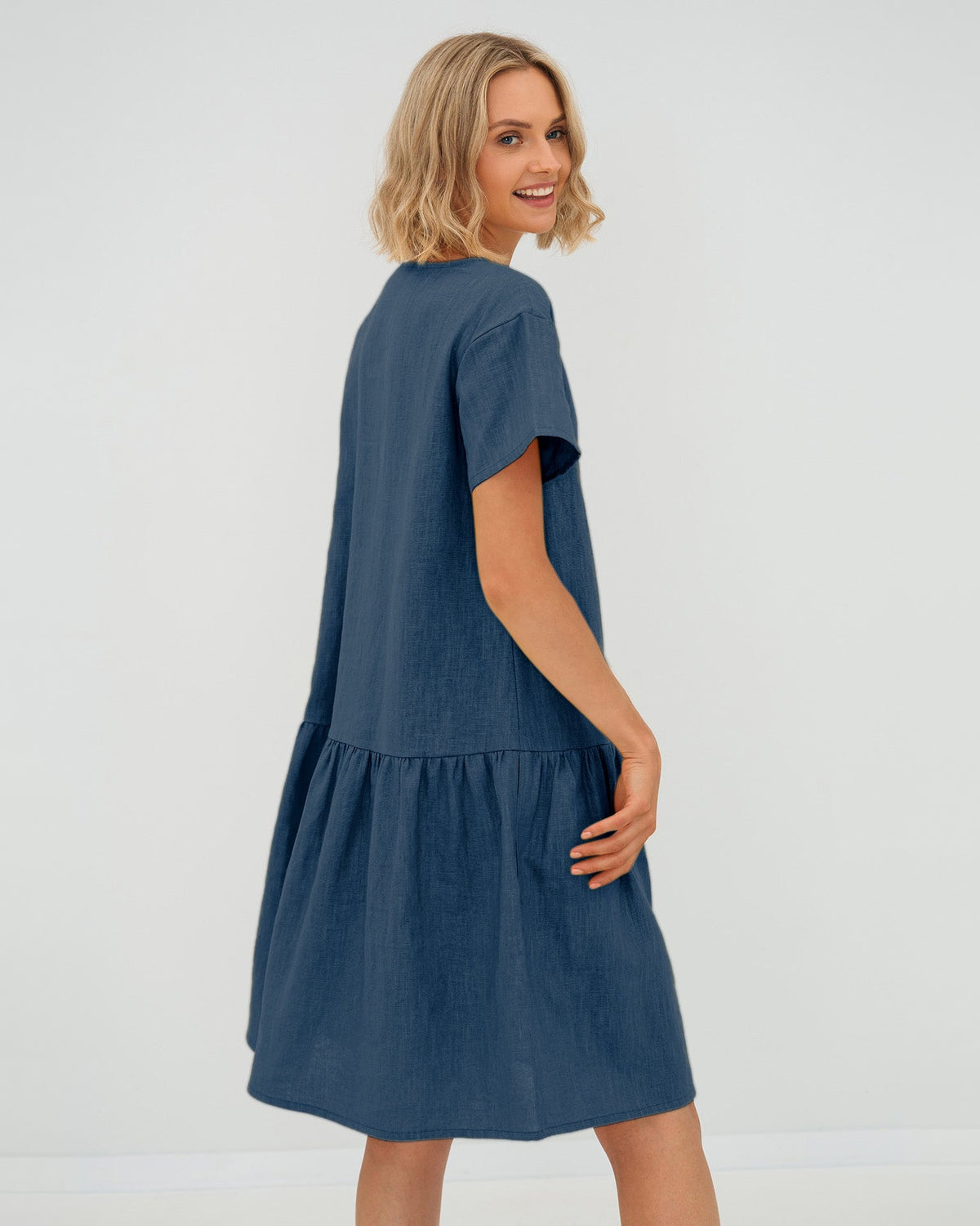 LeMuse BLOSSOM linen dress in blue – back #Color_Blue