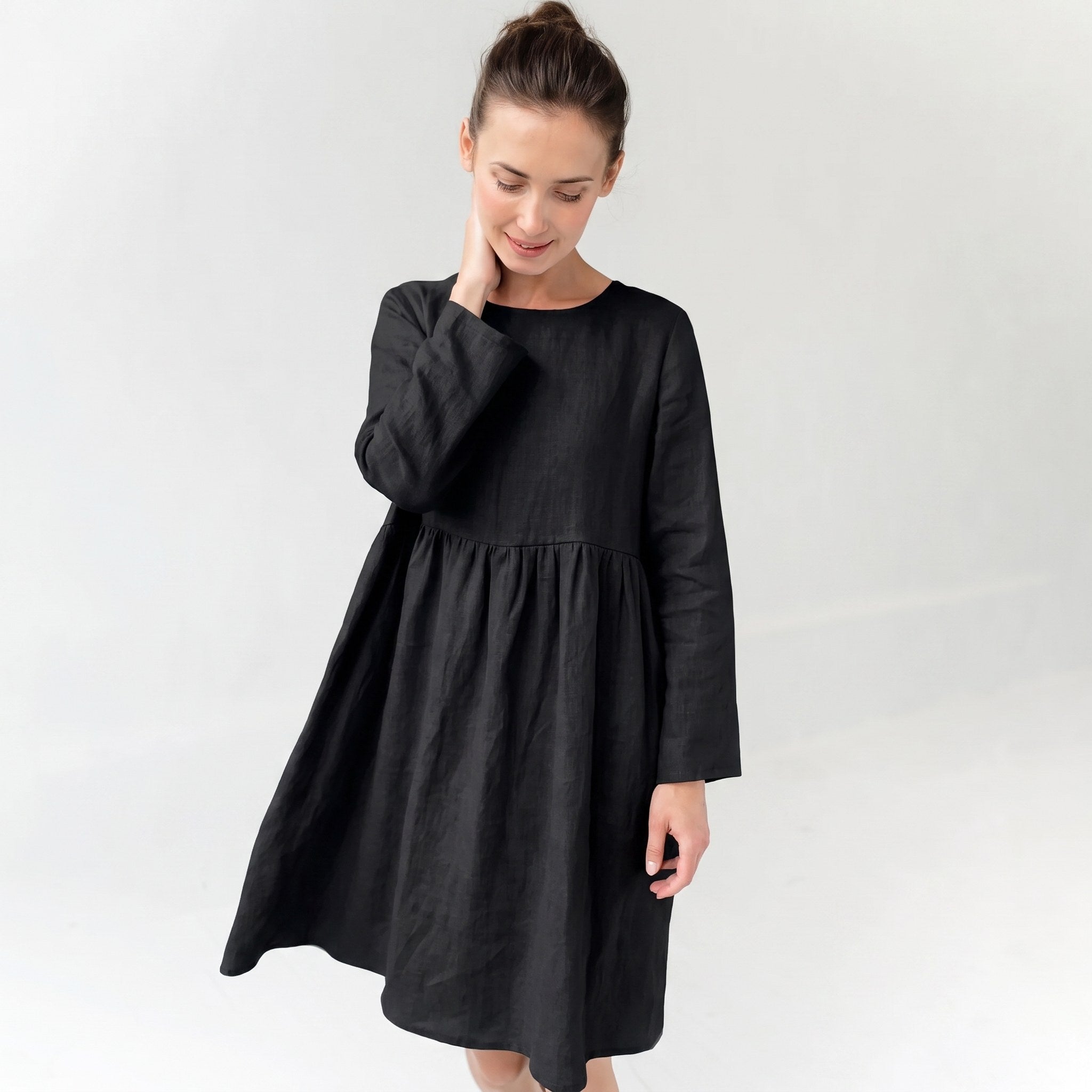 CANDY — Long-Sleeve Stonewashed Linen Dress
