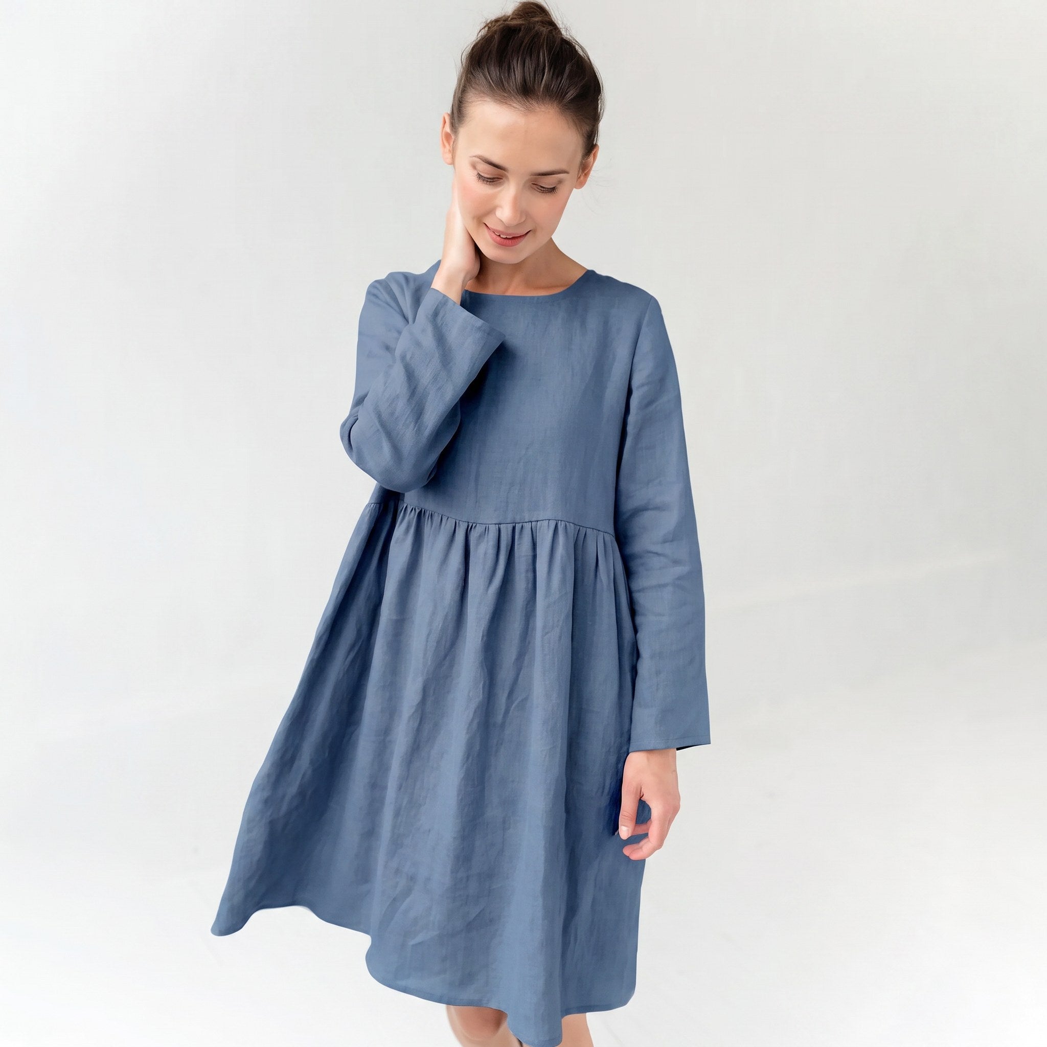 CANDY — Long-Sleeve Stonewashed Linen Dress