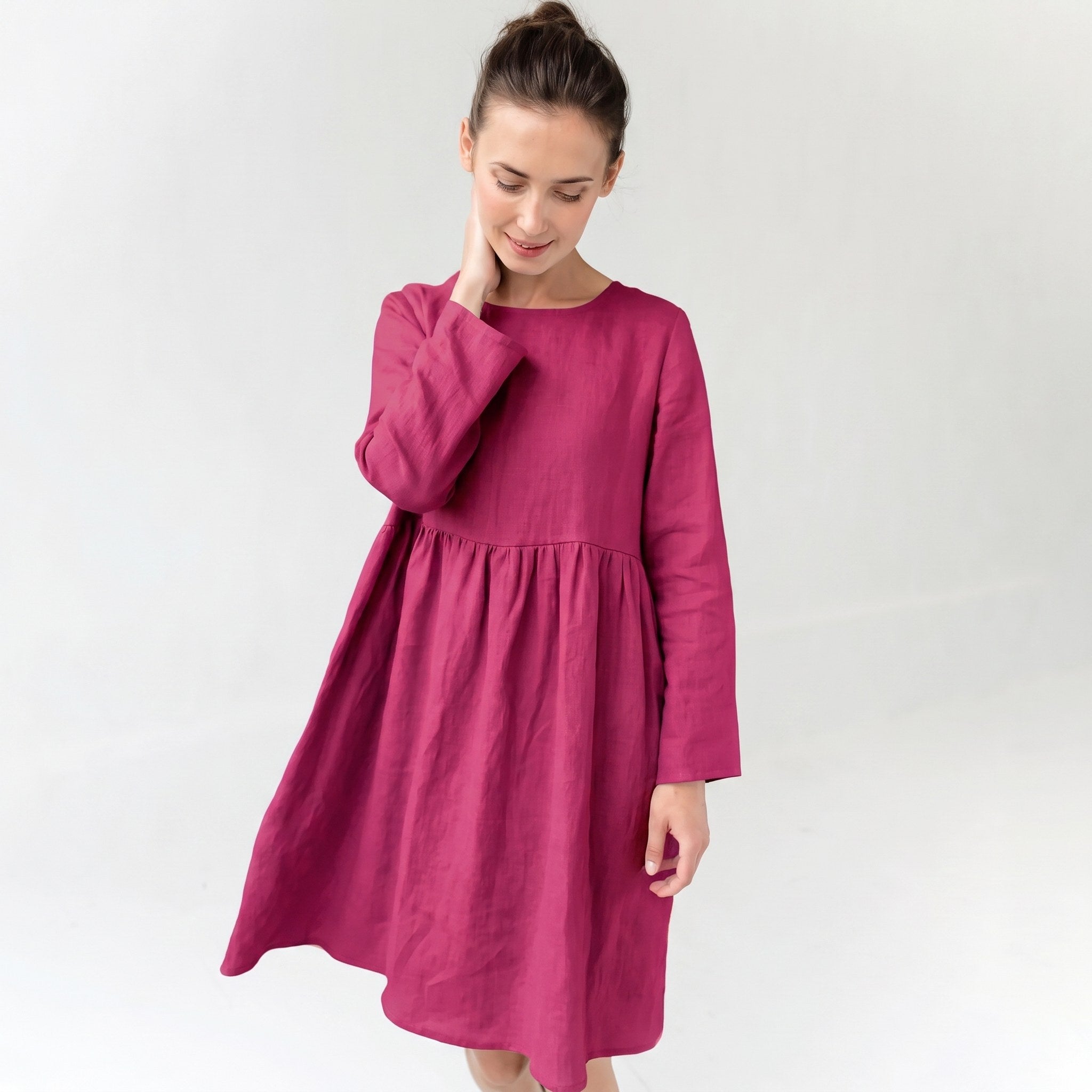 CANDY — Long-Sleeve Stonewashed Linen Dress