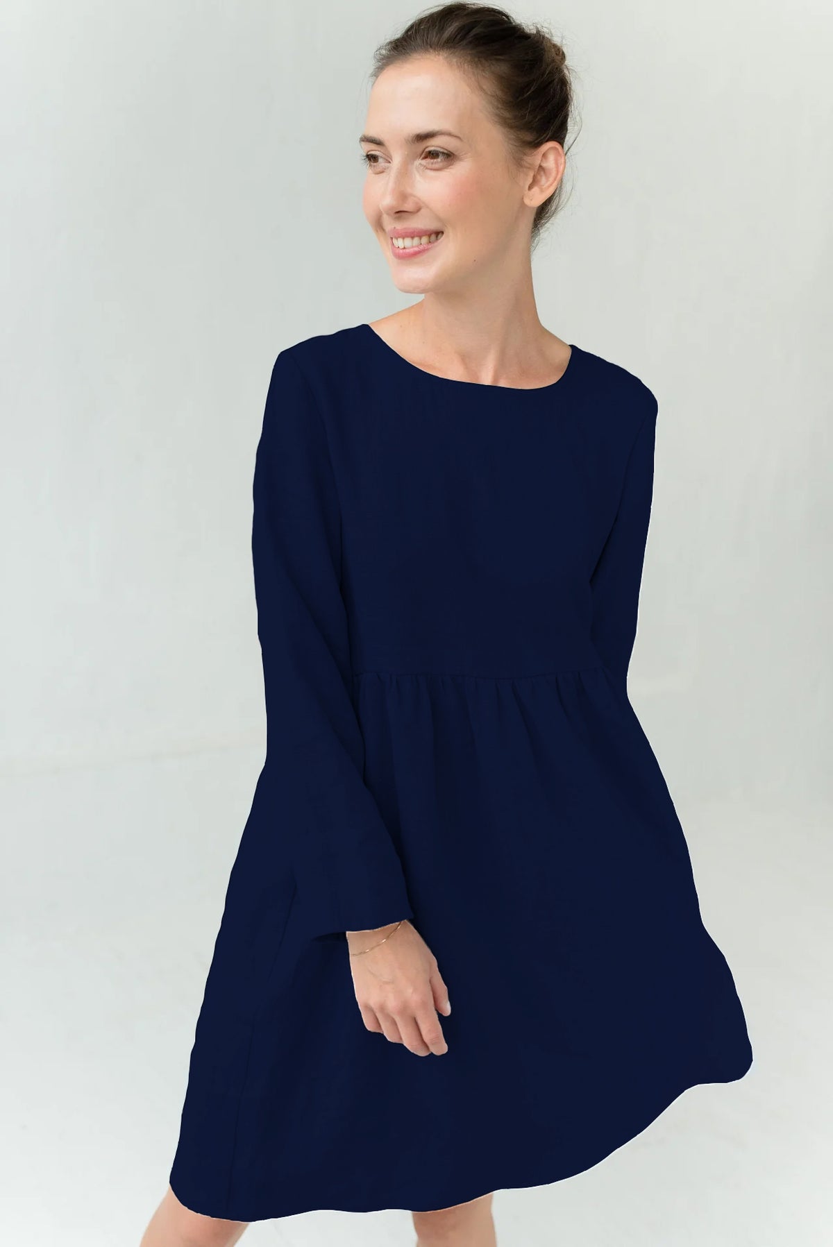 LeMuse CANDY linen dress in deep blue – studio front #Color_Deep blue