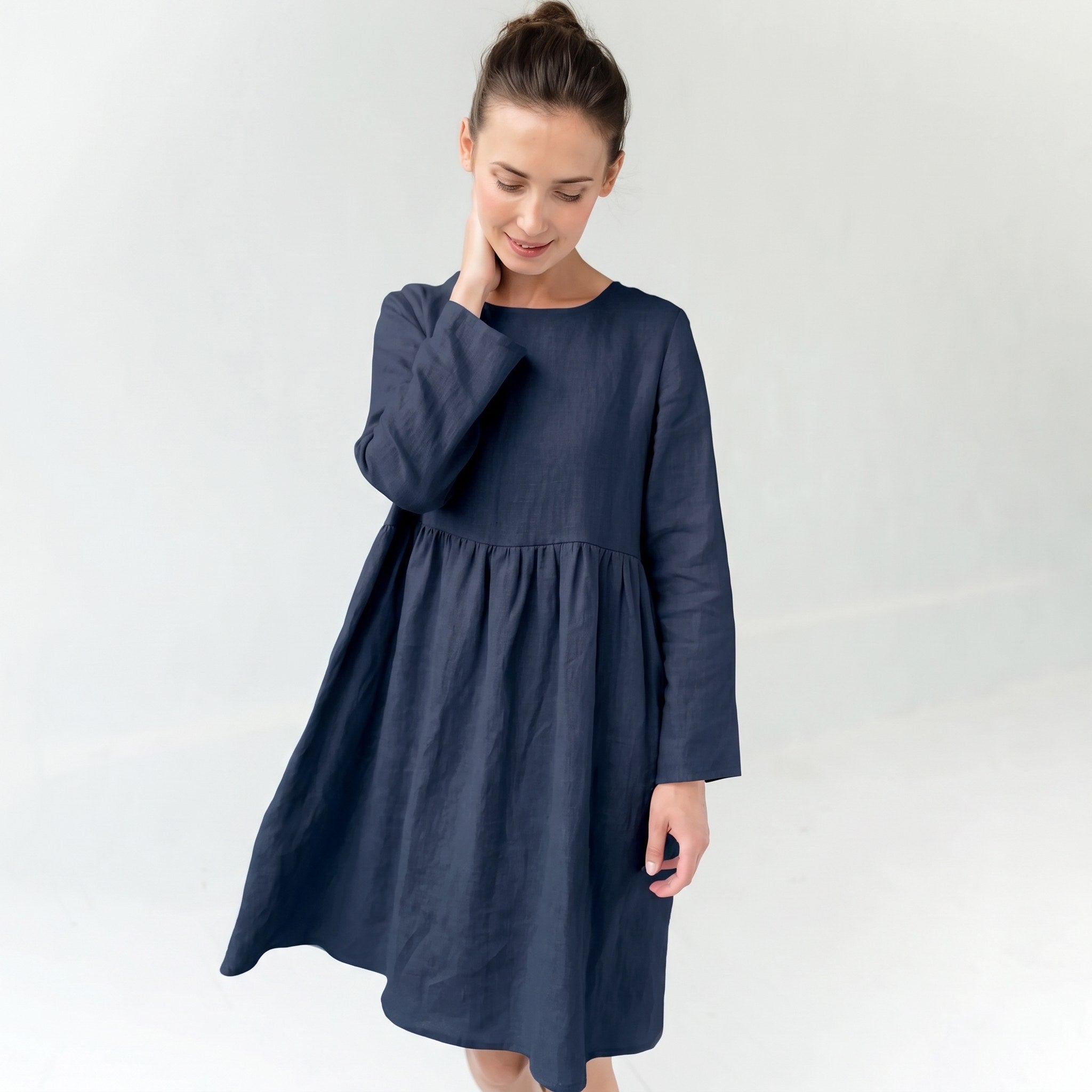 CANDY — Long-Sleeve Stonewashed Linen Dress