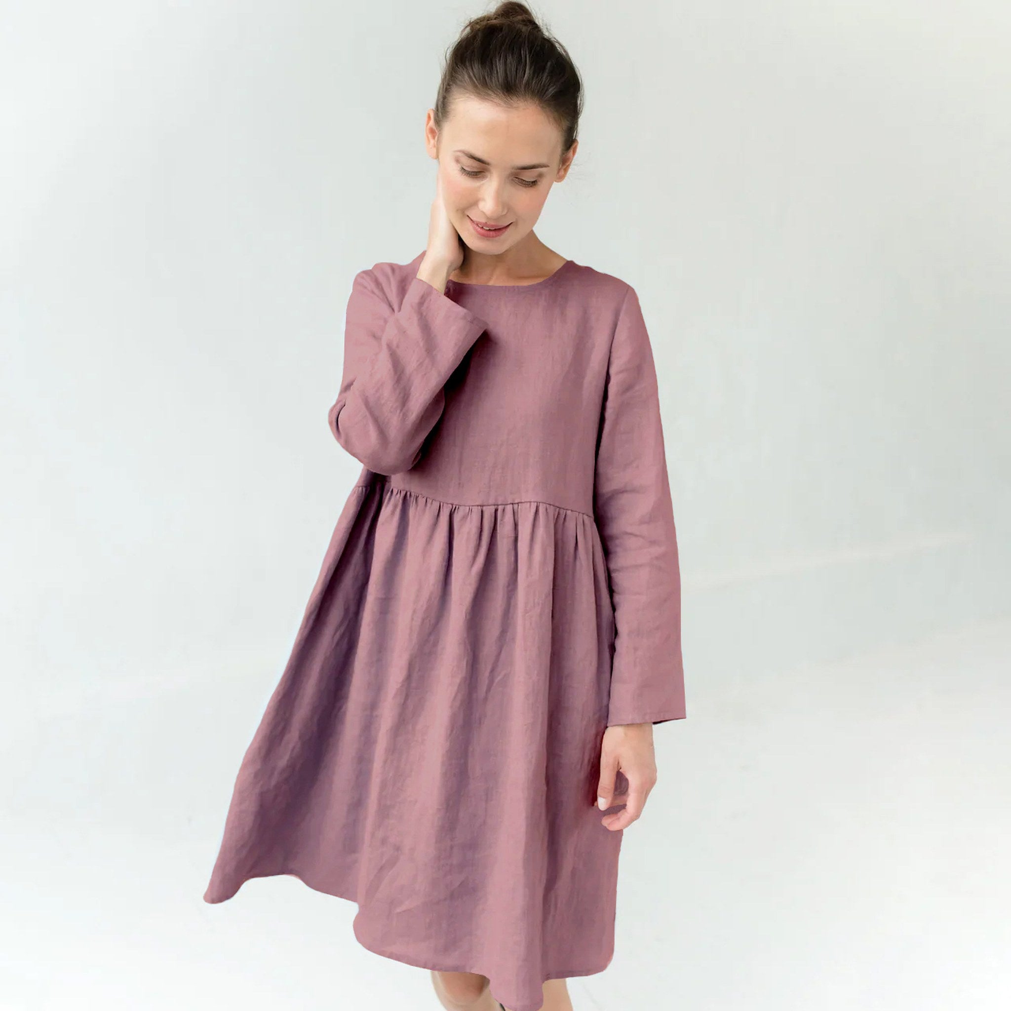 CANDY — Long-Sleeve Stonewashed Linen Dress
