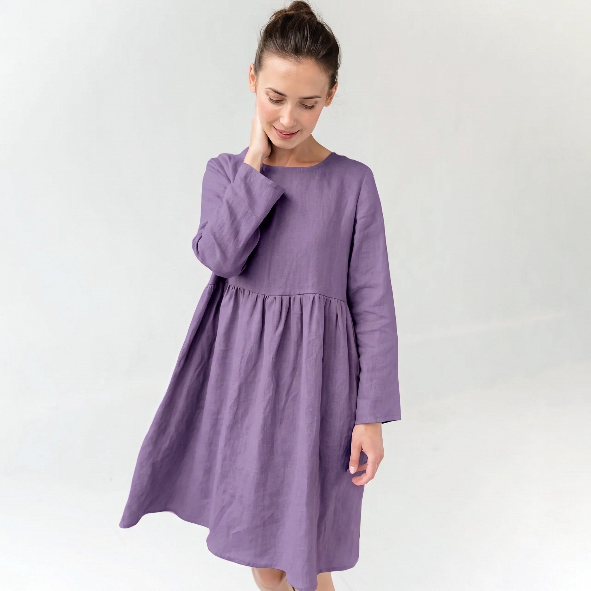CANDY — Long-Sleeve Stonewashed Linen Dress