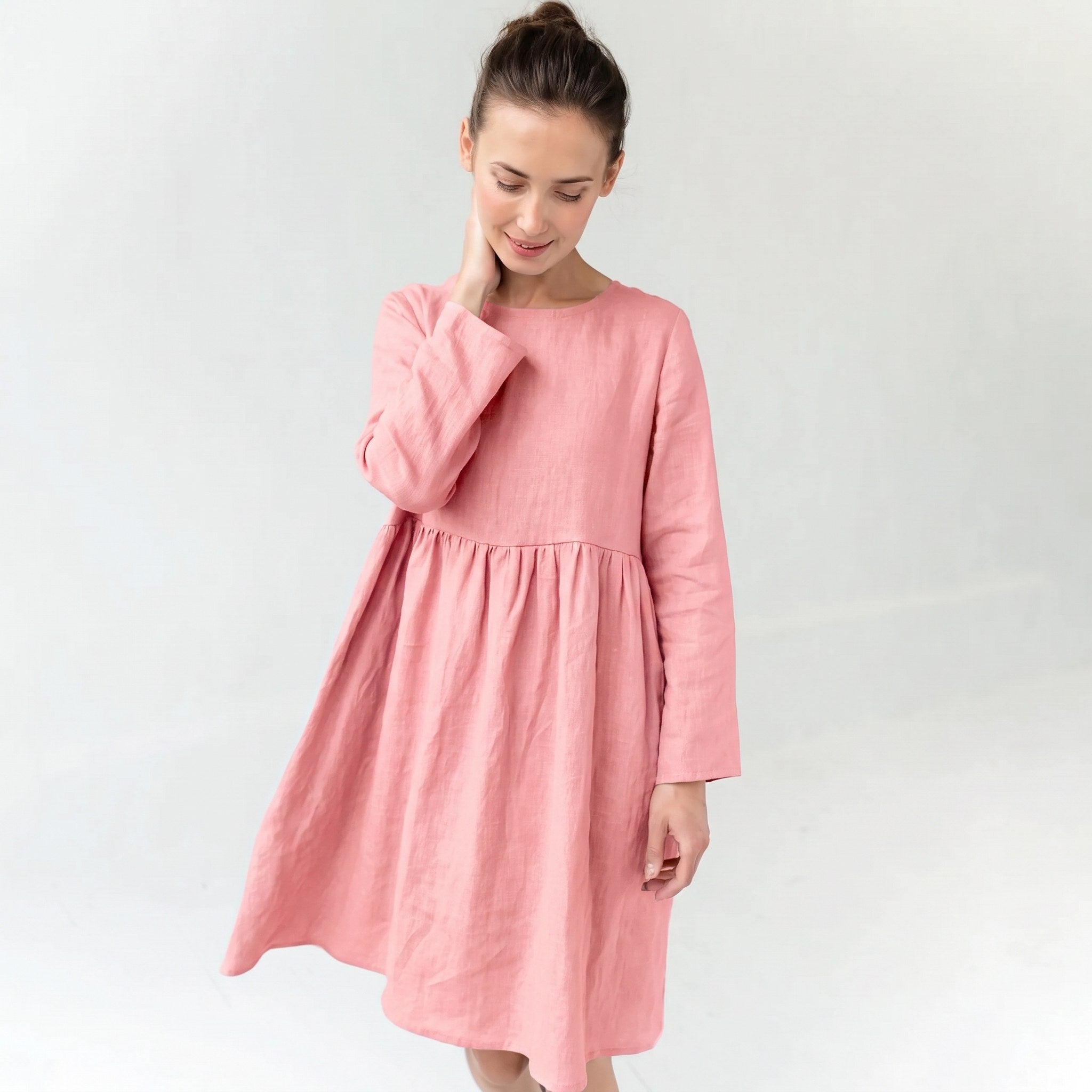 CANDY — Long-Sleeve Stonewashed Linen Dress