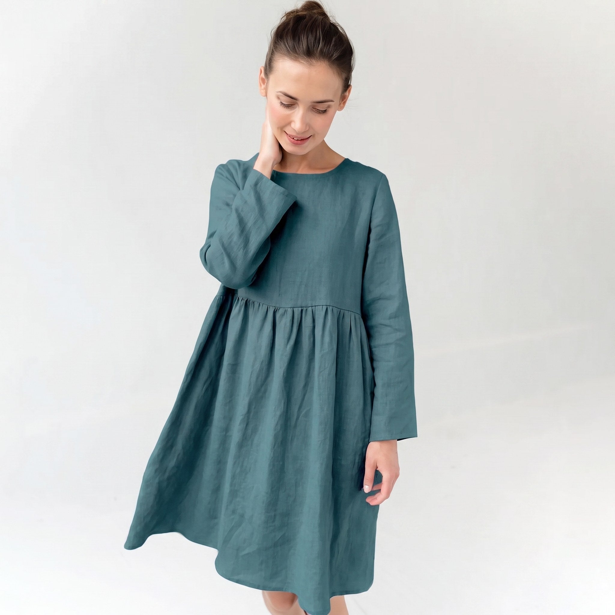 CANDY — Long-Sleeve Stonewashed Linen Dress