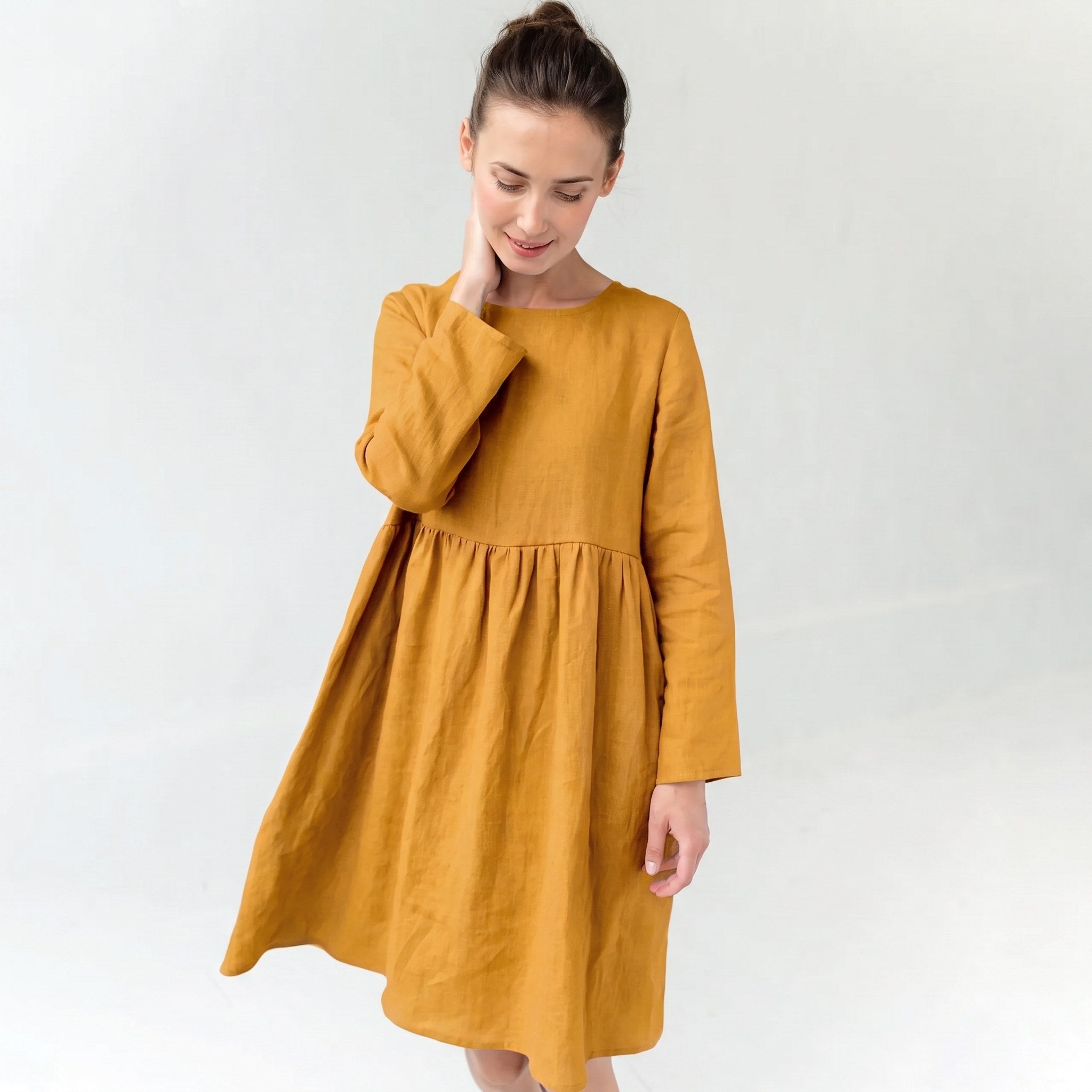 CANDY — Long-Sleeve Stonewashed Linen Dress