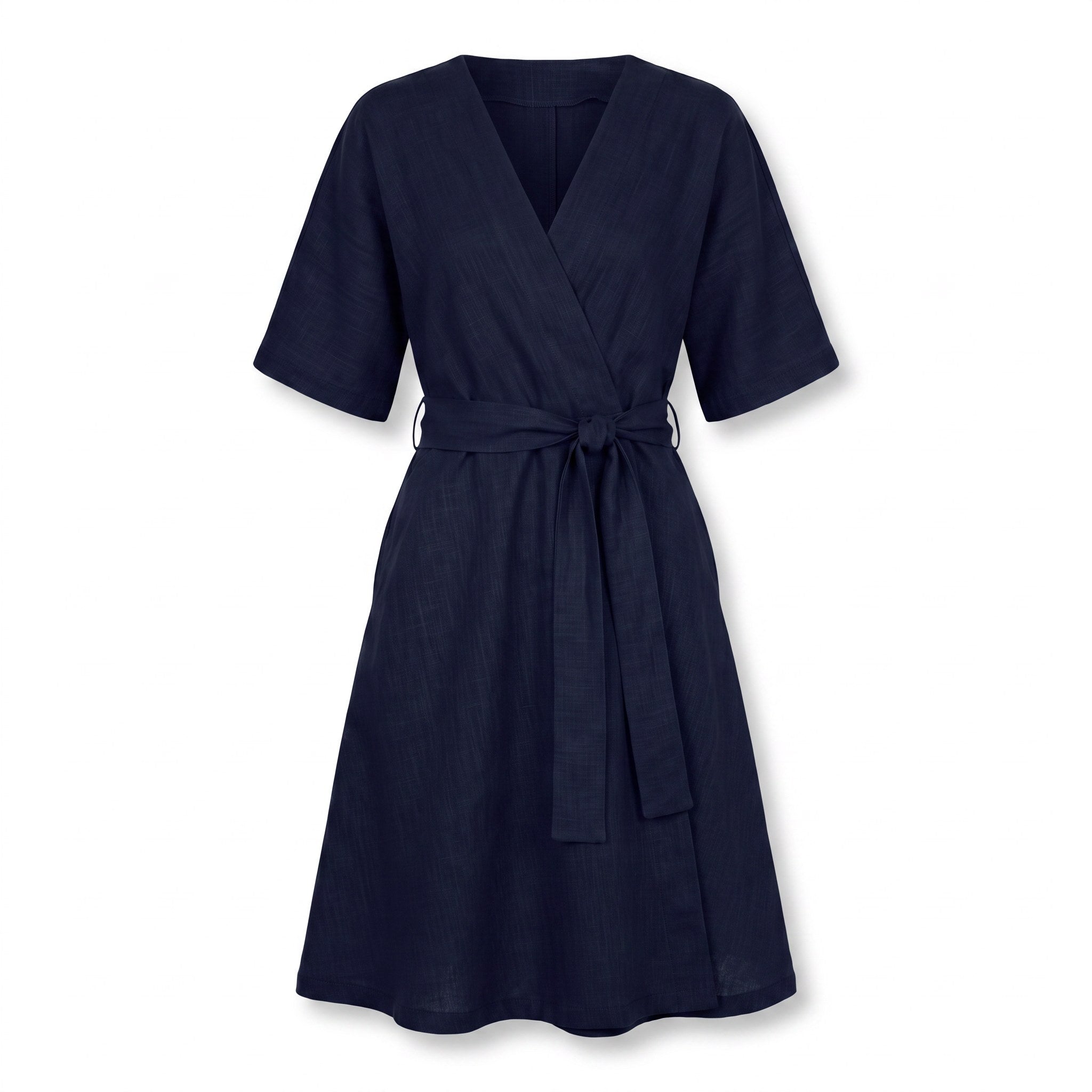 CHLOE — Wrap-Style Linen Dress with Pockets