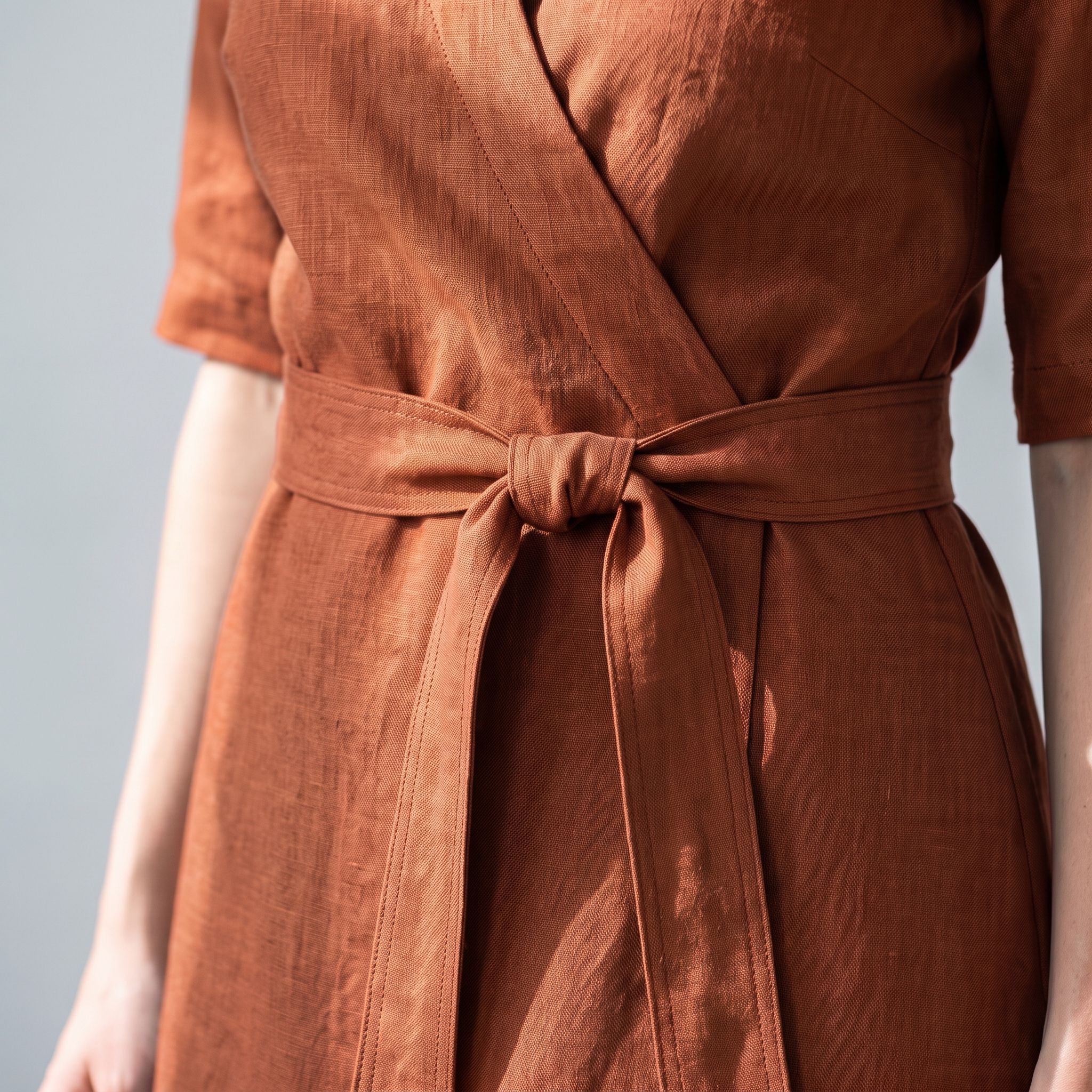 CHLOE — Wrap-Style Linen Dress with Pockets
