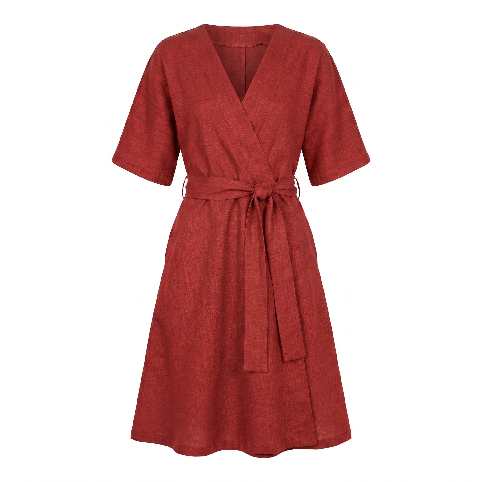 CHLOE — Wrap-Style Linen Dress with Pockets
