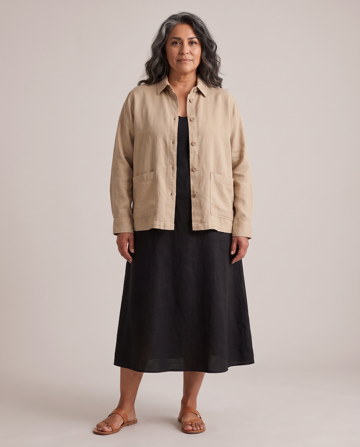 COVER linen shirt jacket in Beige, front view