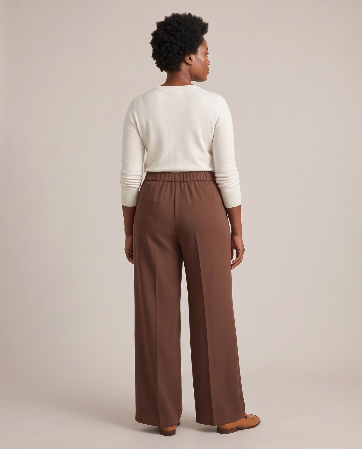 DORA brown trousers from the back with elastic at the back waist