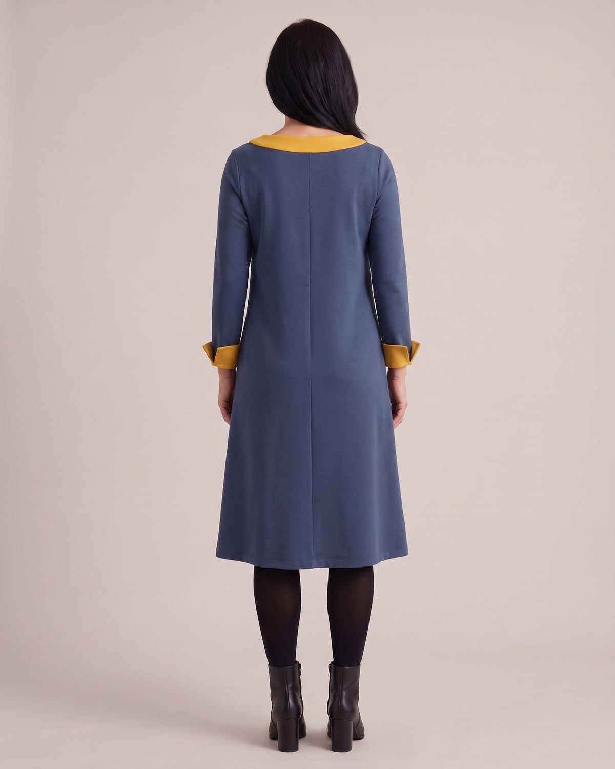 DUO — dvipusė Punto Milano suknelė – mėlyna suknelė, nugara #Color_Blue / Yellow
