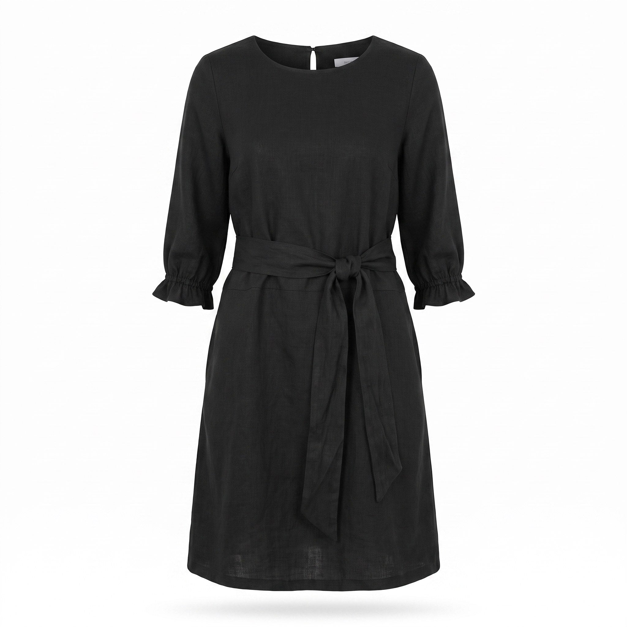 EMMA — Stonewashed Linen Dress With Pockets and Tie Belt