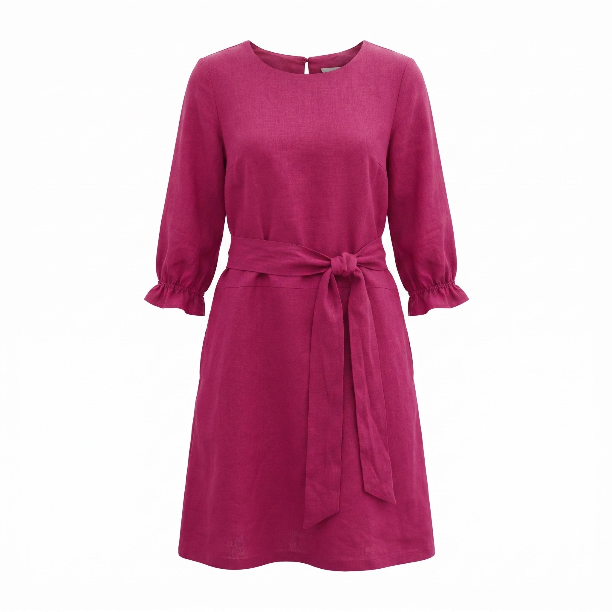 EMMA — Stonewashed Linen Dress With Pockets and Tie Belt