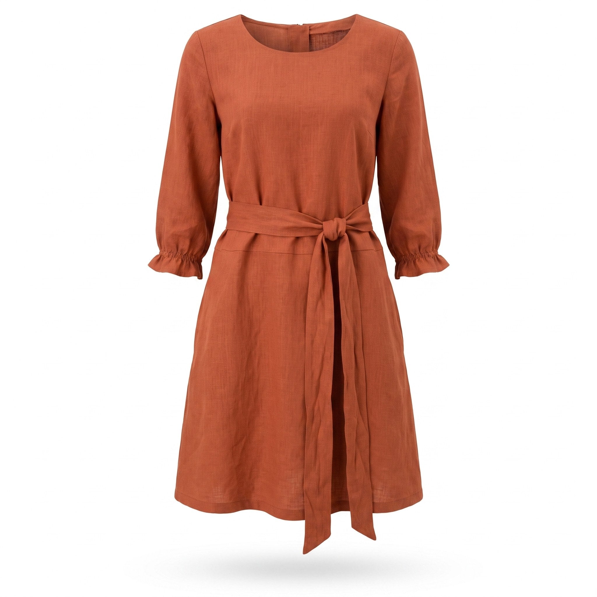 EMMA — Stonewashed Linen Dress With Pockets and Tie Belt