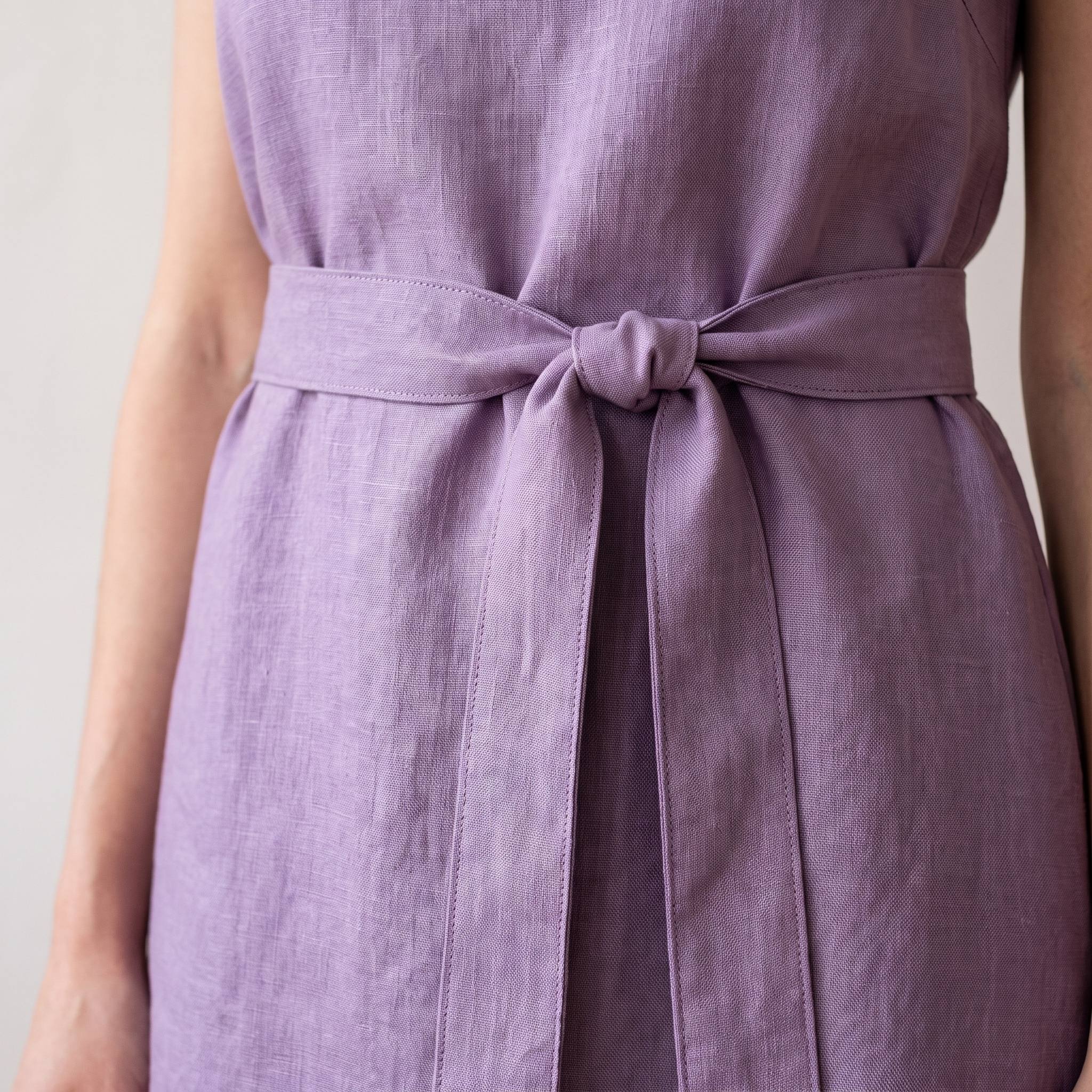 EMMA — Stonewashed Linen Dress With Pockets and Tie Belt
