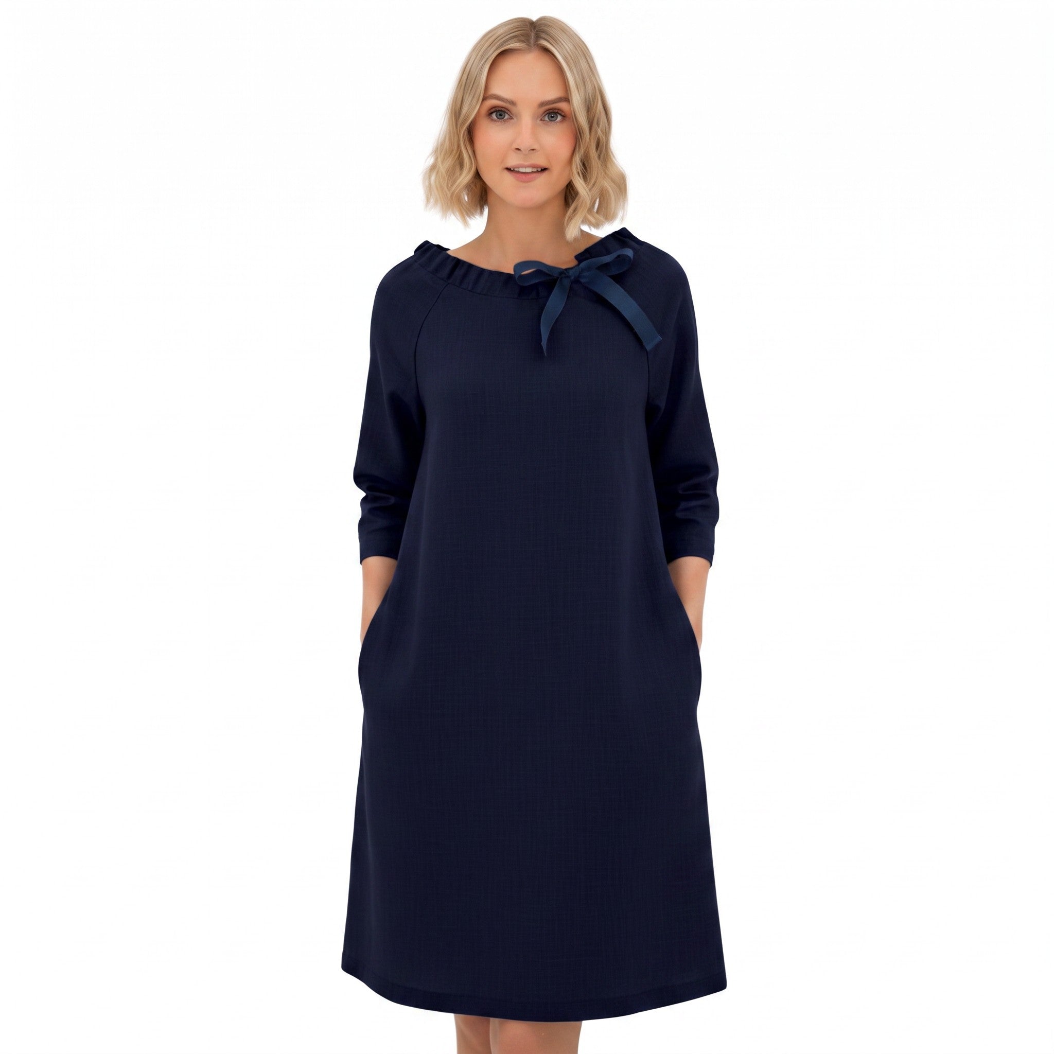 FRENCH — Stonewashed Linen Dress With Adjustable Ribbon Bow