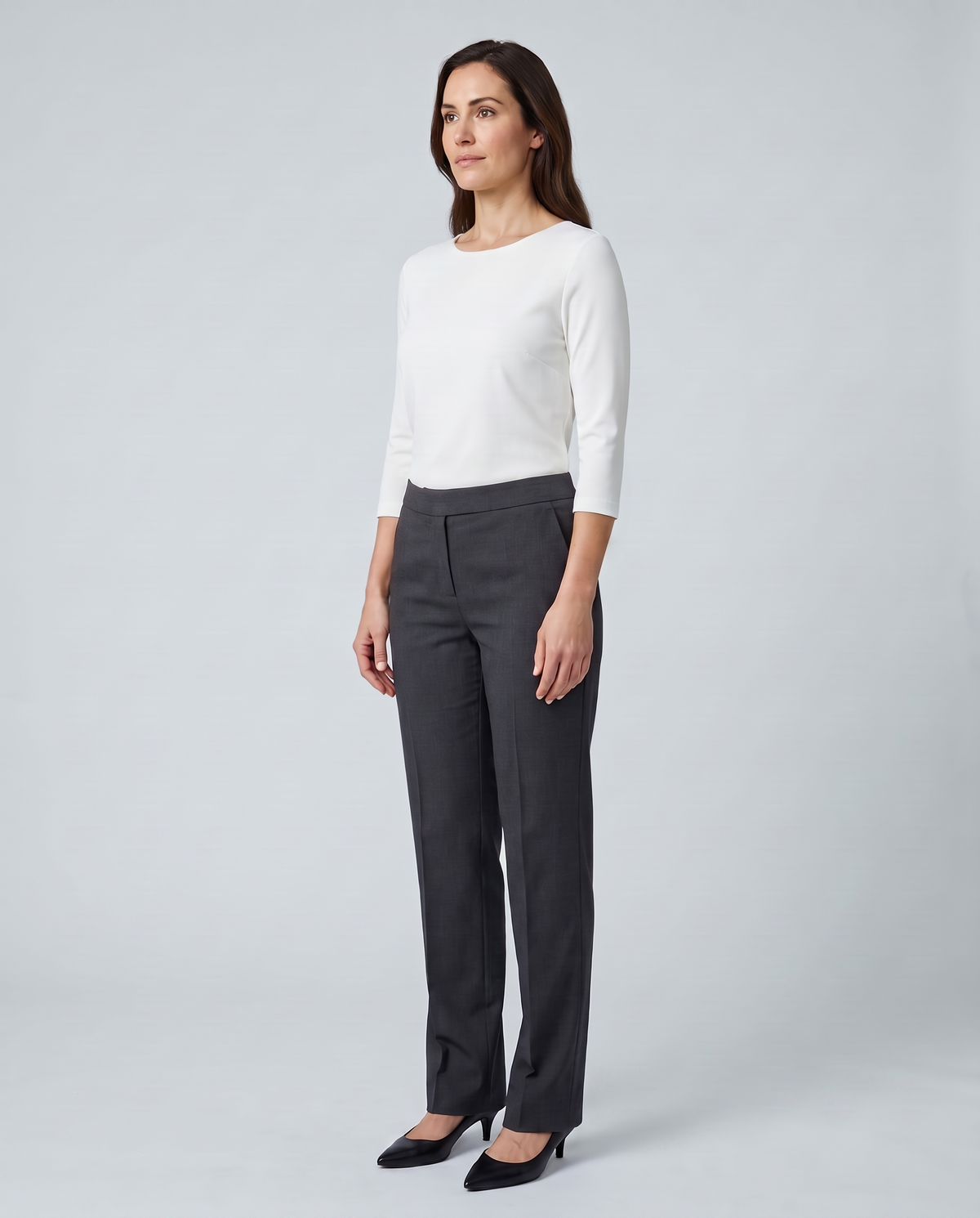 GRAPHITE straight-leg trousers, three-quarter view