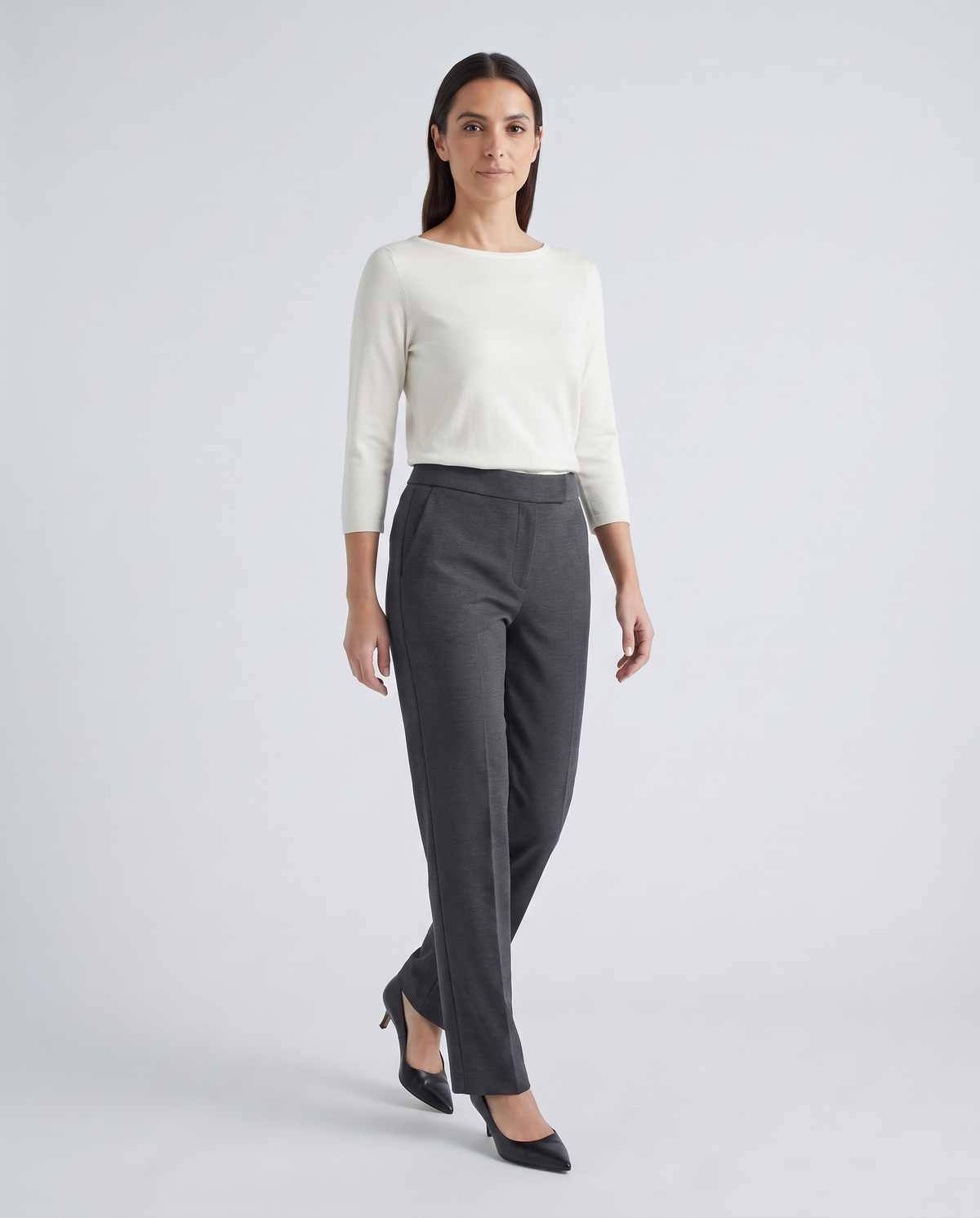 GRAPHITE straight-leg trousers in motion