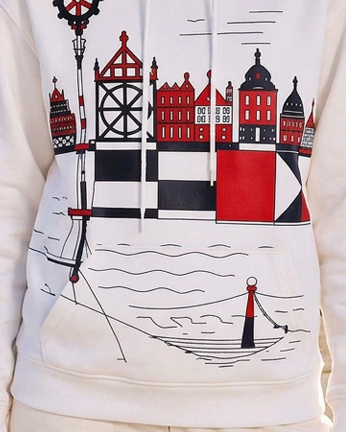 HARBOR – Nida Print Unisex Hoodie – White džemperis, spausdinto Nida rašto detalė #Color_White