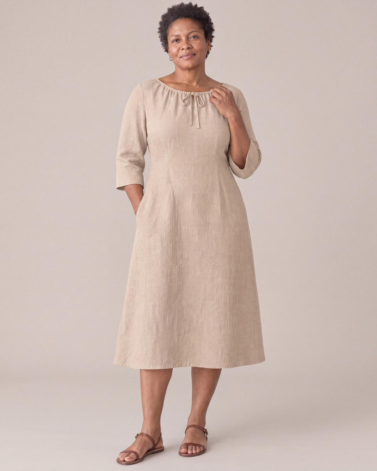 HELENA linen dress in Beige, front