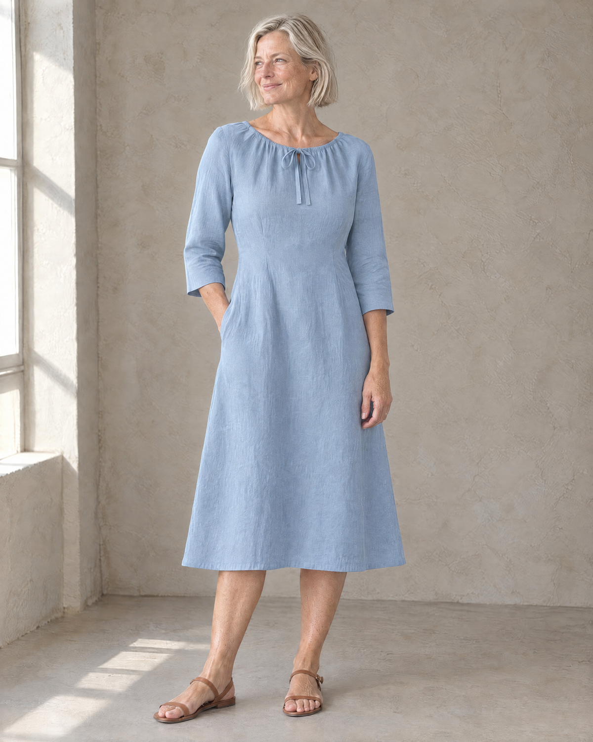 HELENA linen dress in Light Blue, front