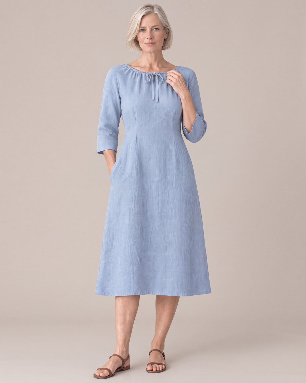 HELENA linen dress in Light Blue, front
