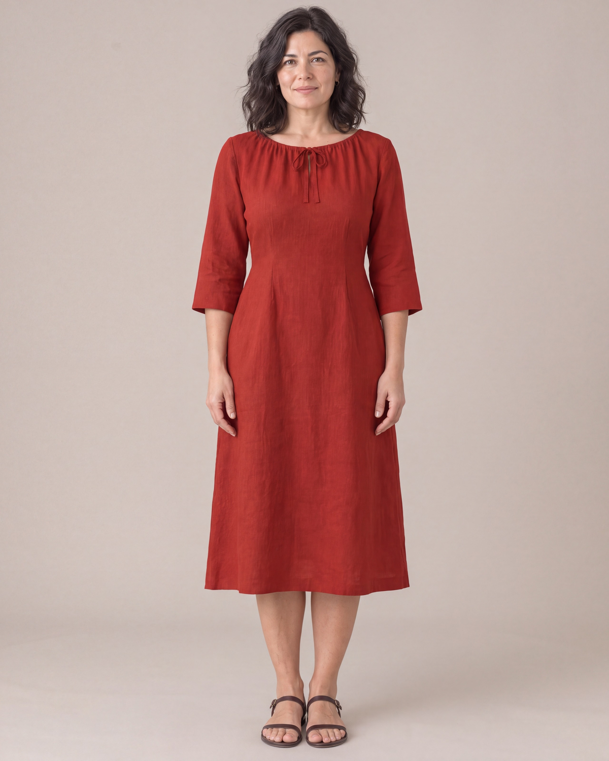 HELENA linen dress in Red, front