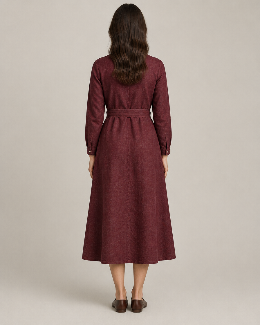 AUTUMN – burgundy lininė suknelė, nugara