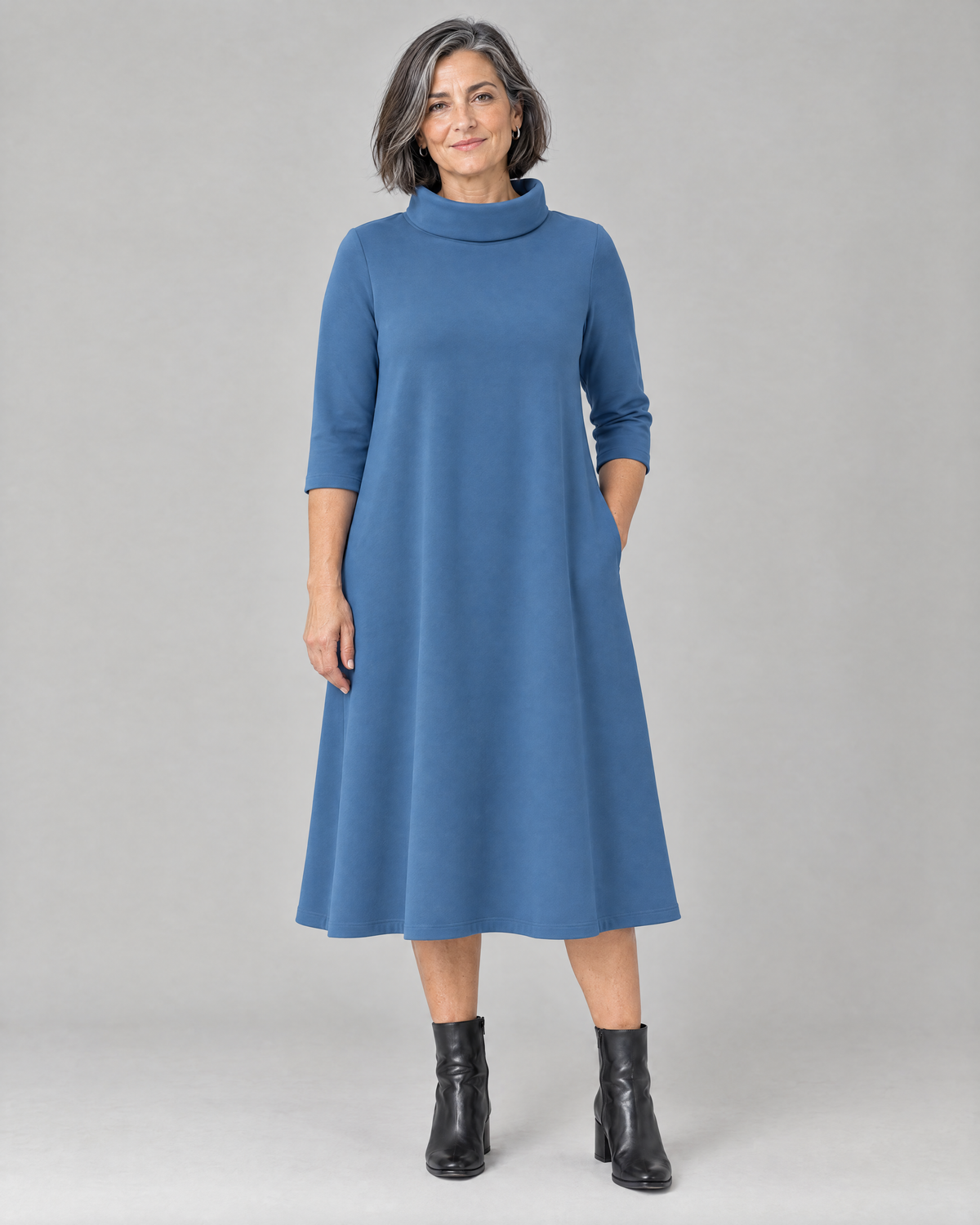 KIND A-line midi dress in Blue, front view