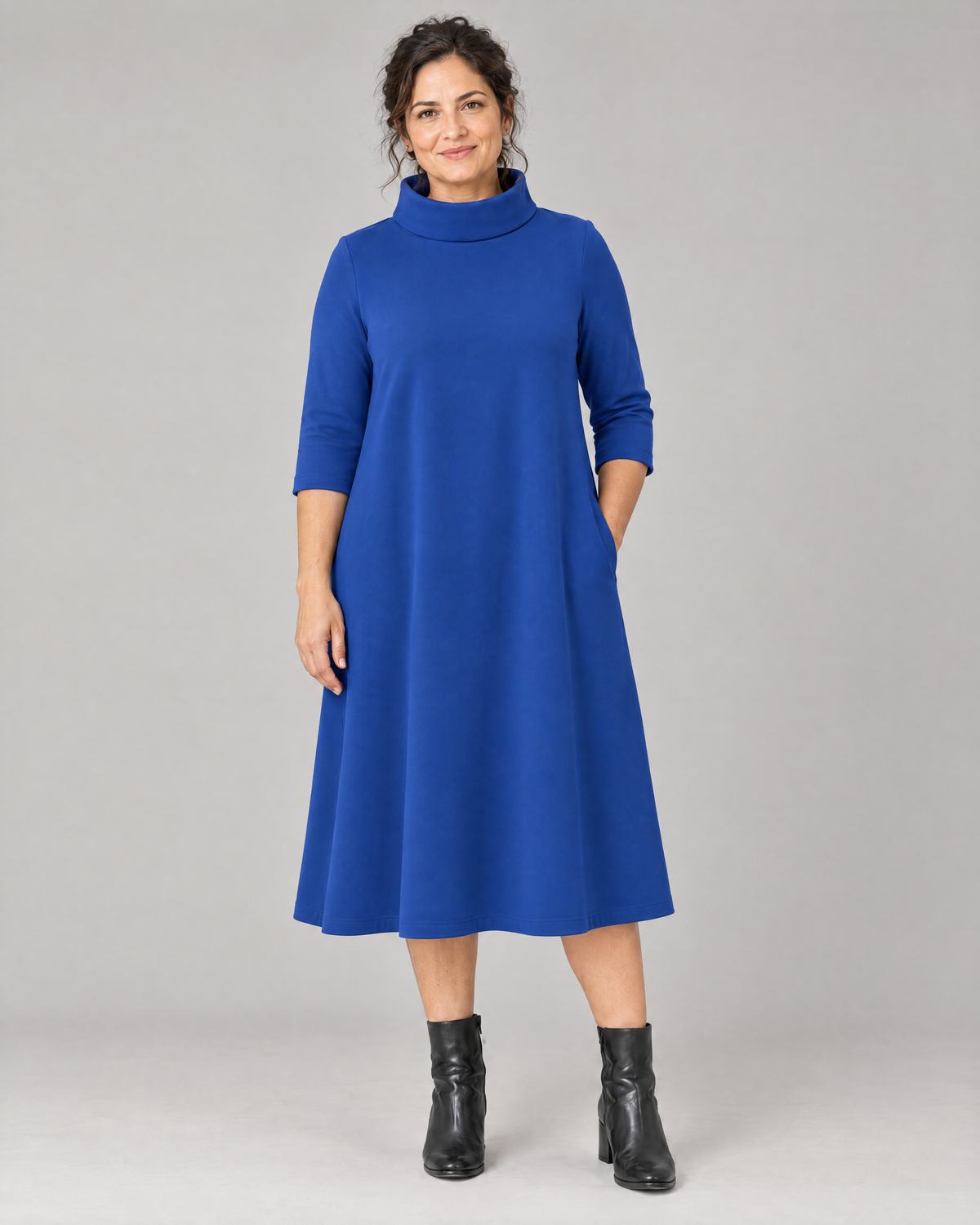 KIND A-line midi dress in Cobalt, front view