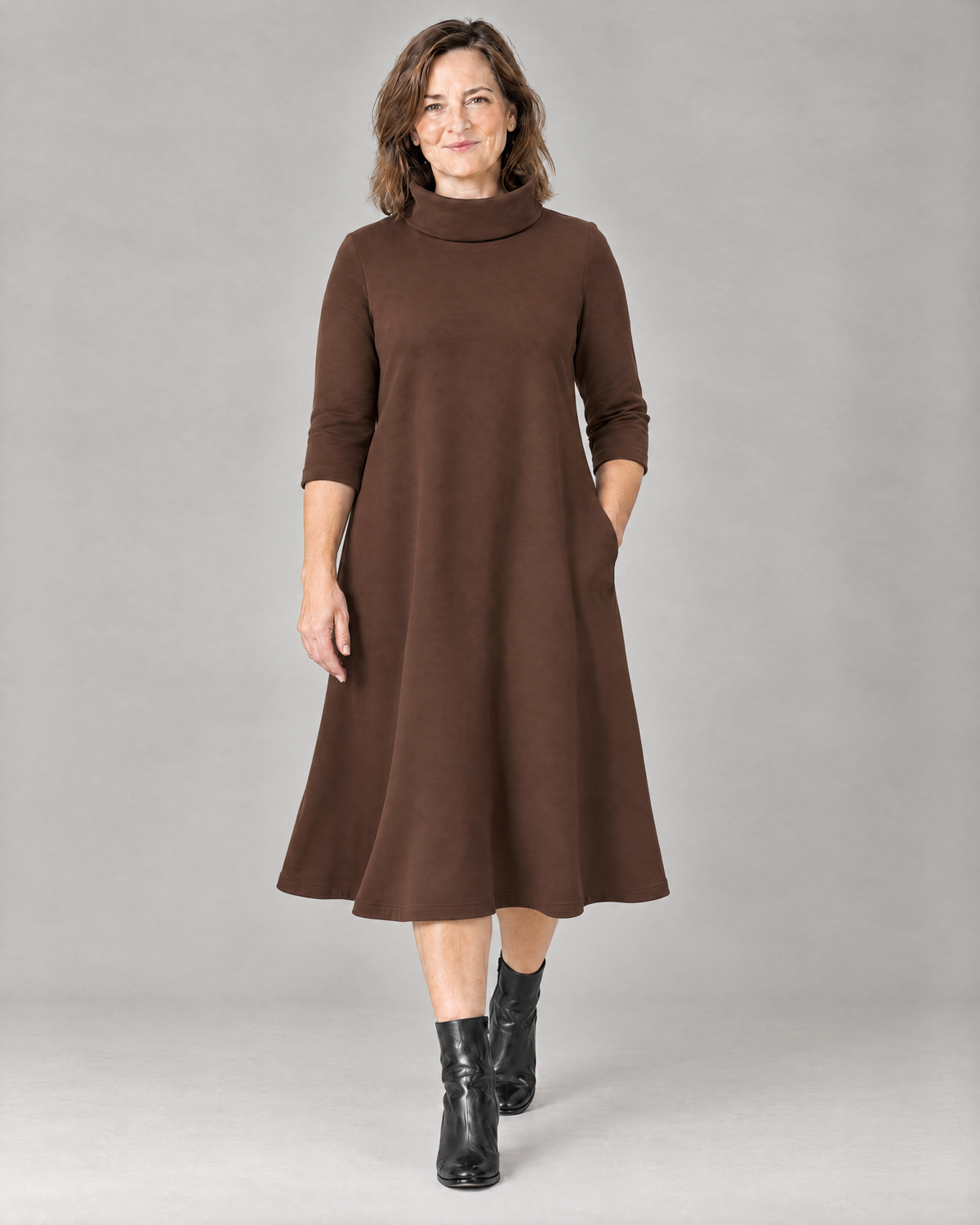 KIND A-line midi dress in Brown, walking