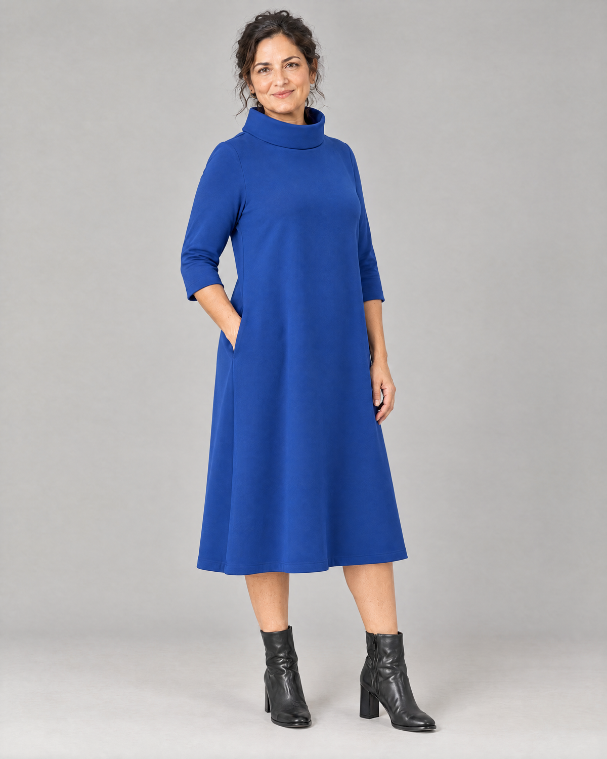 KIND A-line midi dress in Cobalt, three-quarter view