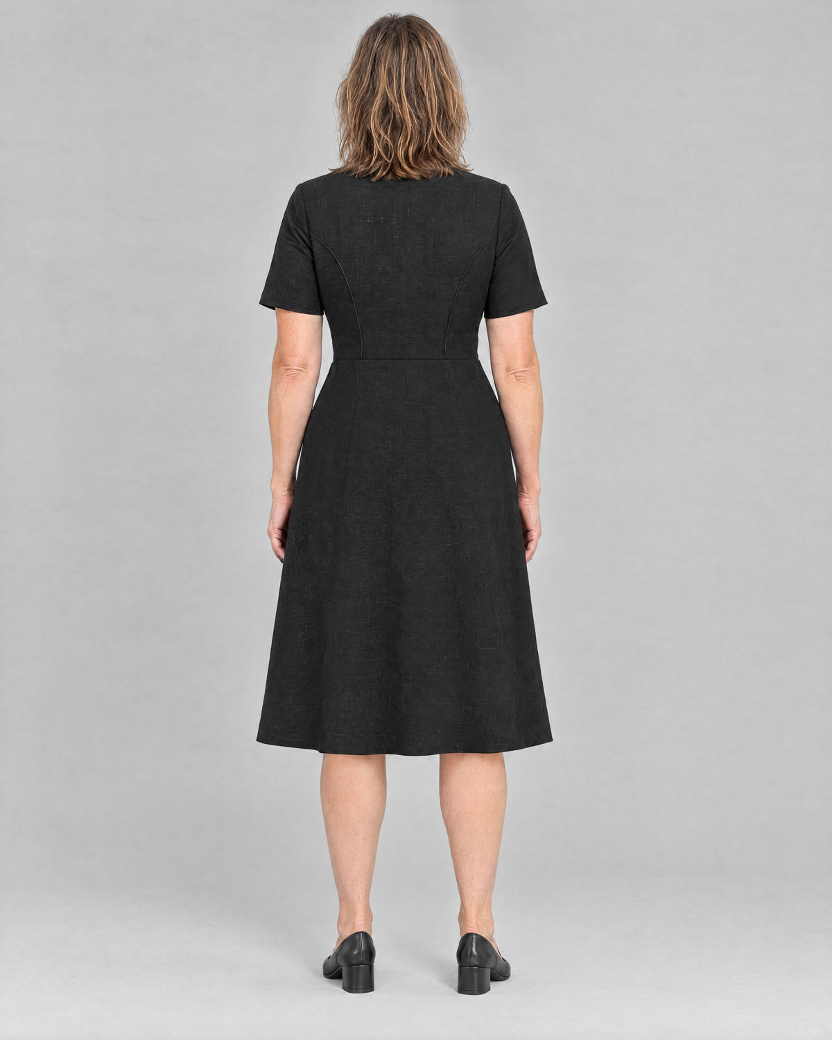 ROOM black linen midi dress, back view