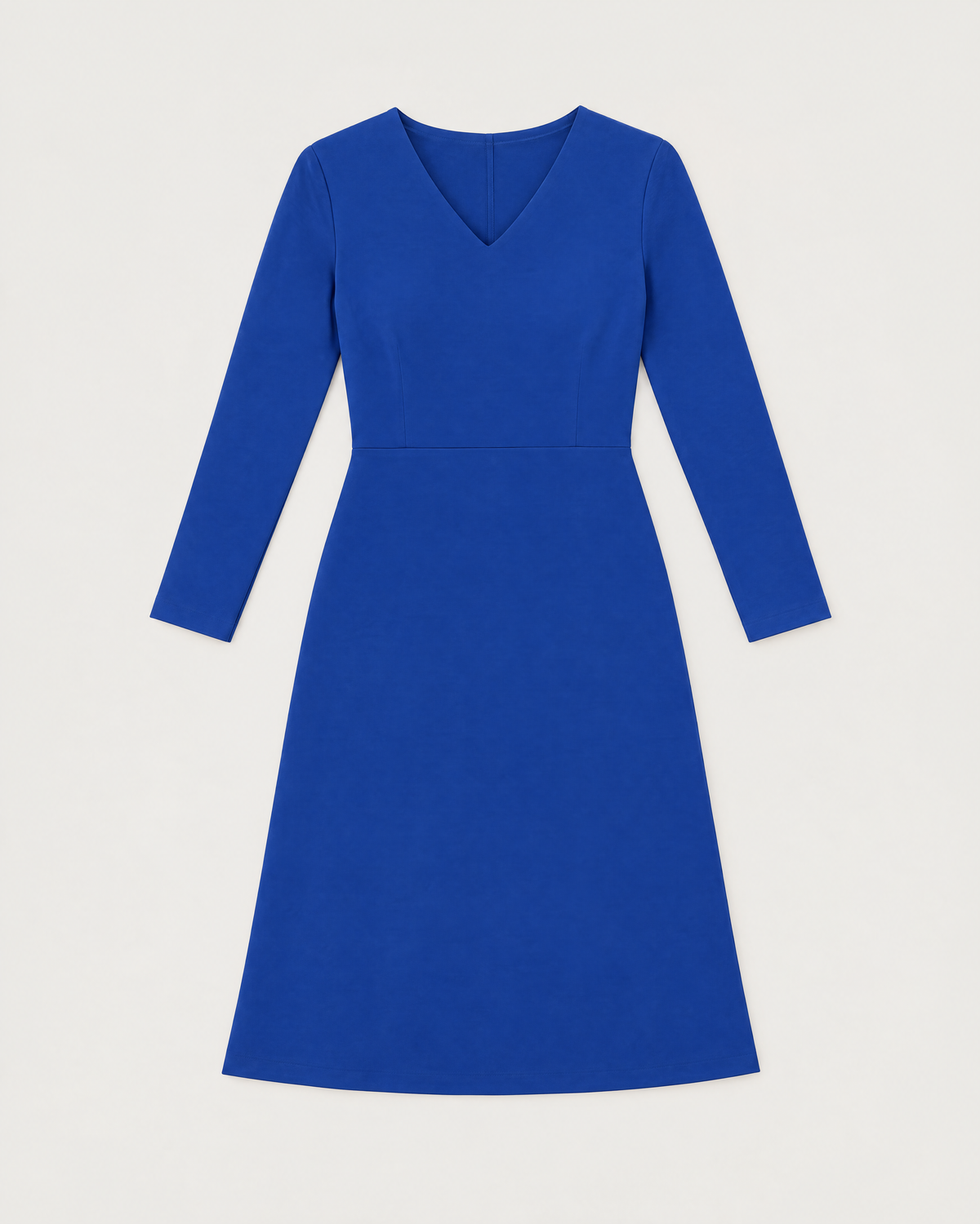 DESK cobalt long-sleeve A-line dress laid flat
