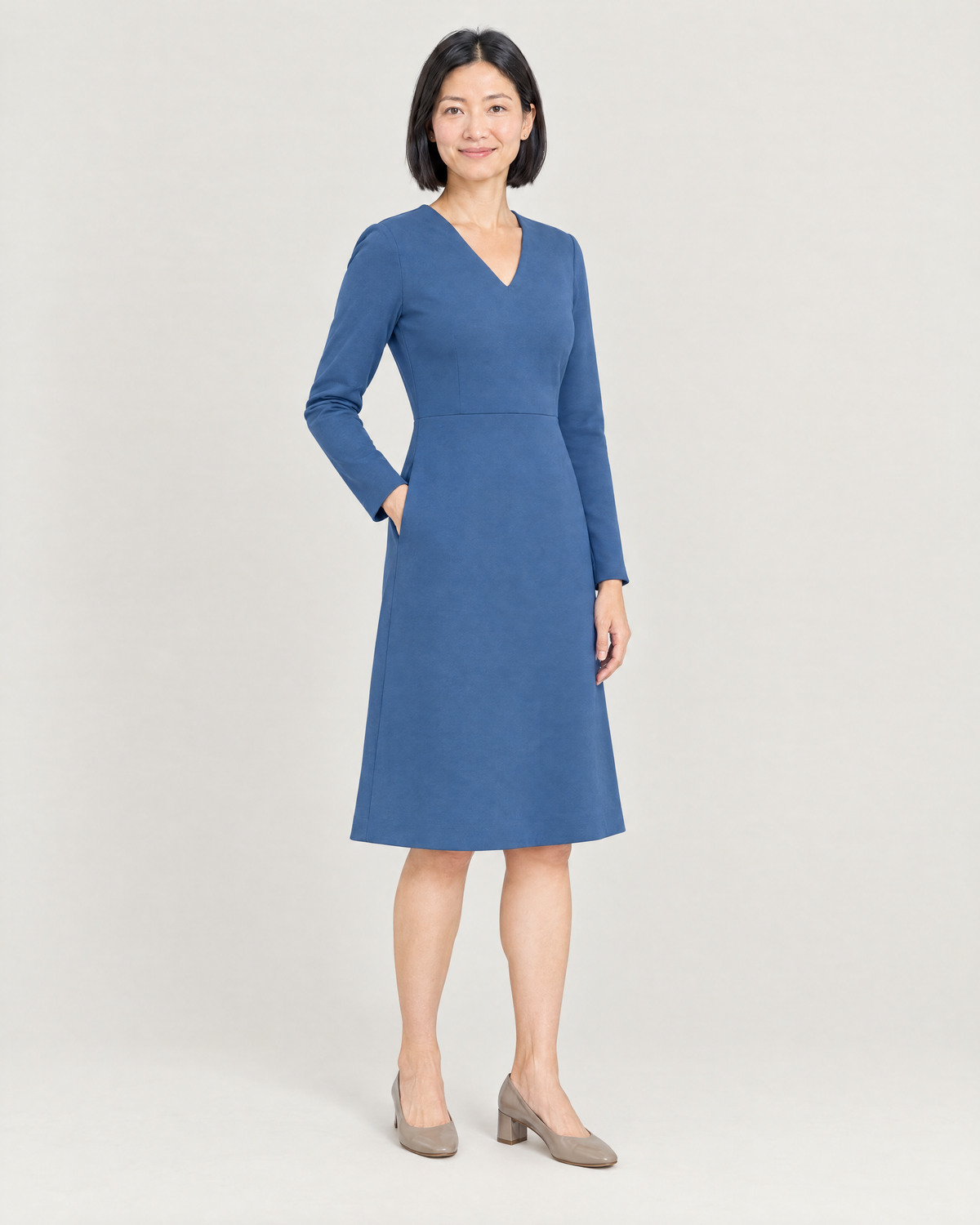 DESK blue dress, three-quarter view