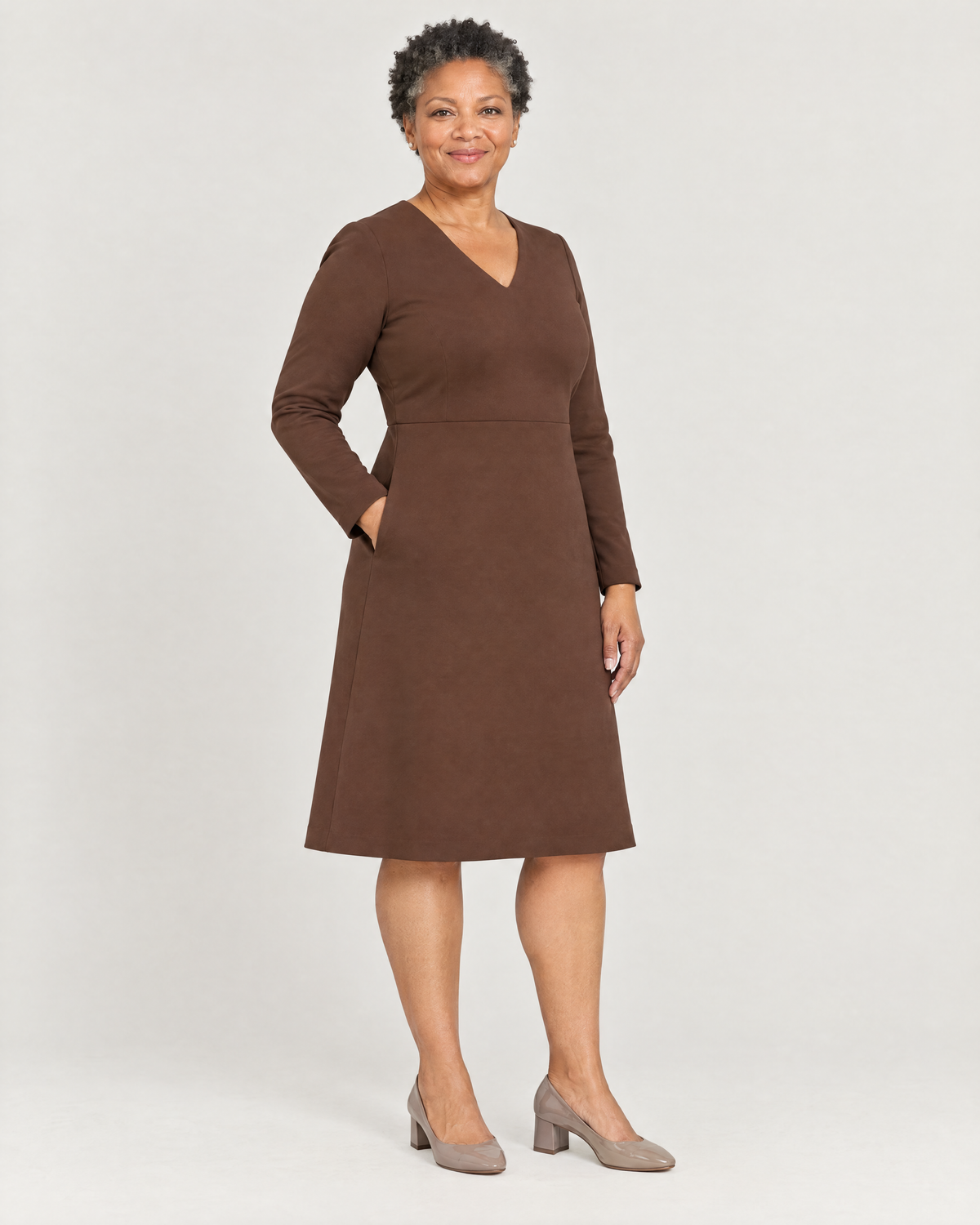 DESK brown dress, three-quarter view