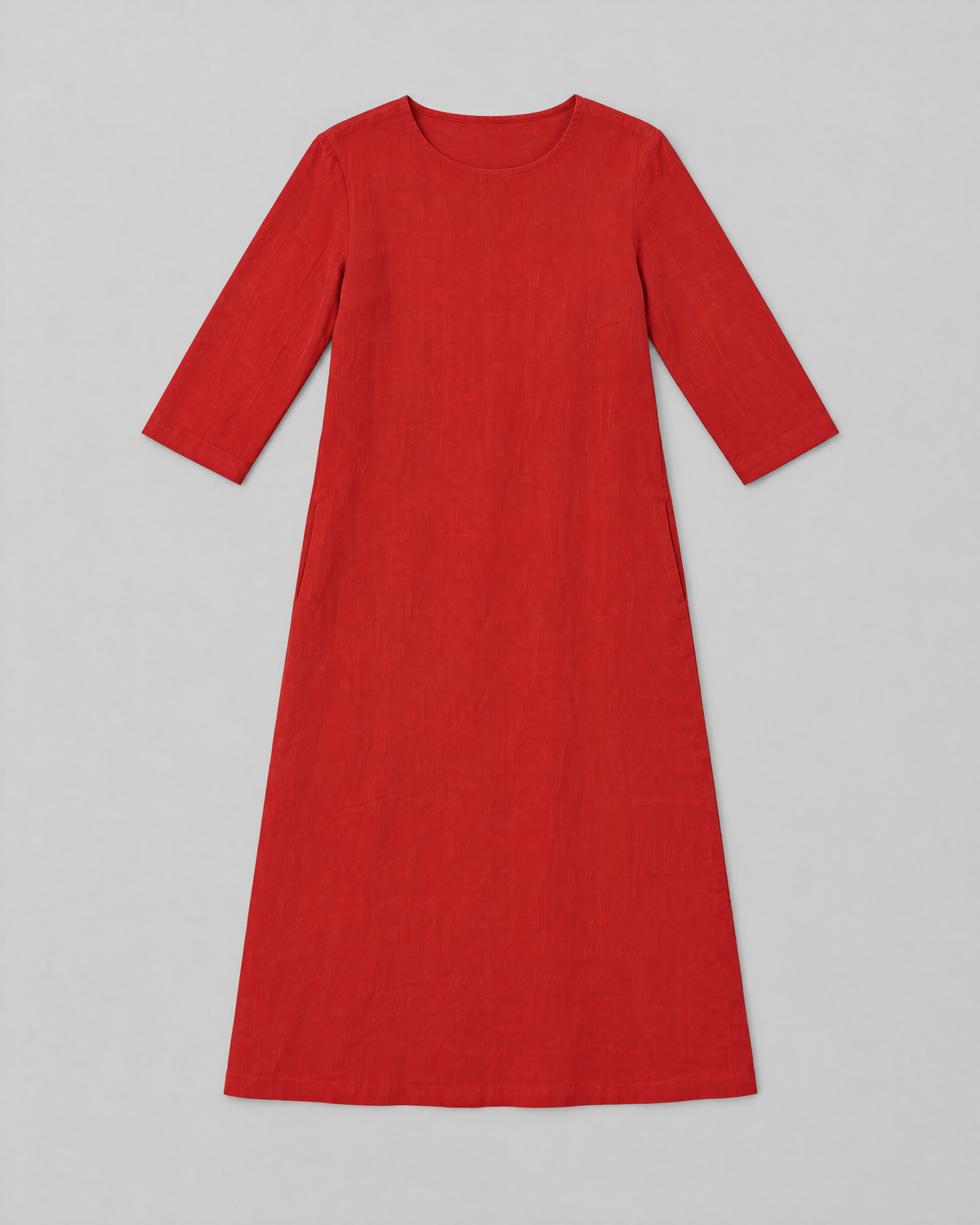 BASE red linen A-line dress laid flat