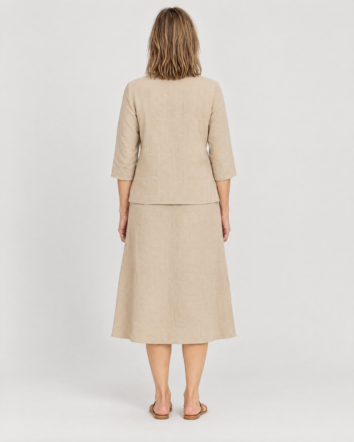 PAIR beige linen set, plain back view