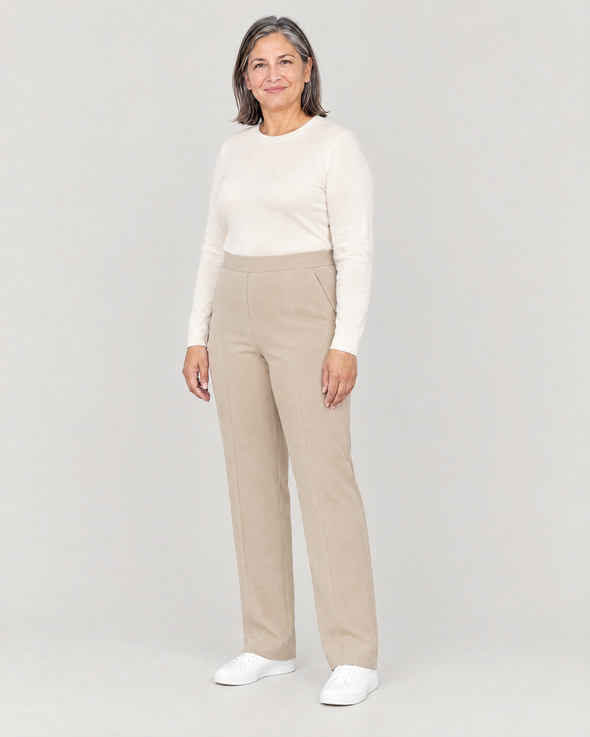 GRAPHITE STRAIGHT FIT beige wool straight-leg trousers, Limited edition, three-quarter view