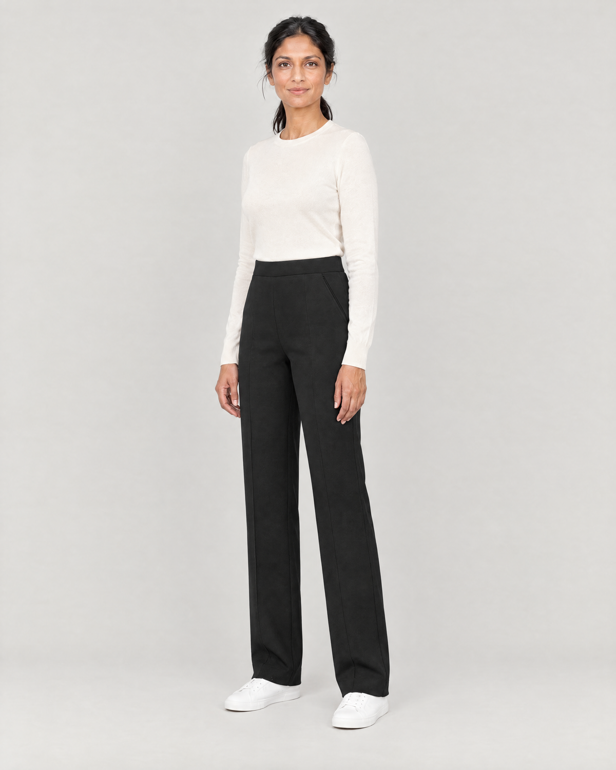 GRAPHITE STRAIGHT FIT black wool straight-leg trousers, Limited edition, three-quarter view