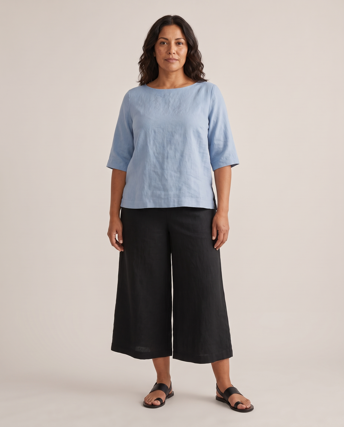 LIFT linen boat-neck top in Light Blue, front view