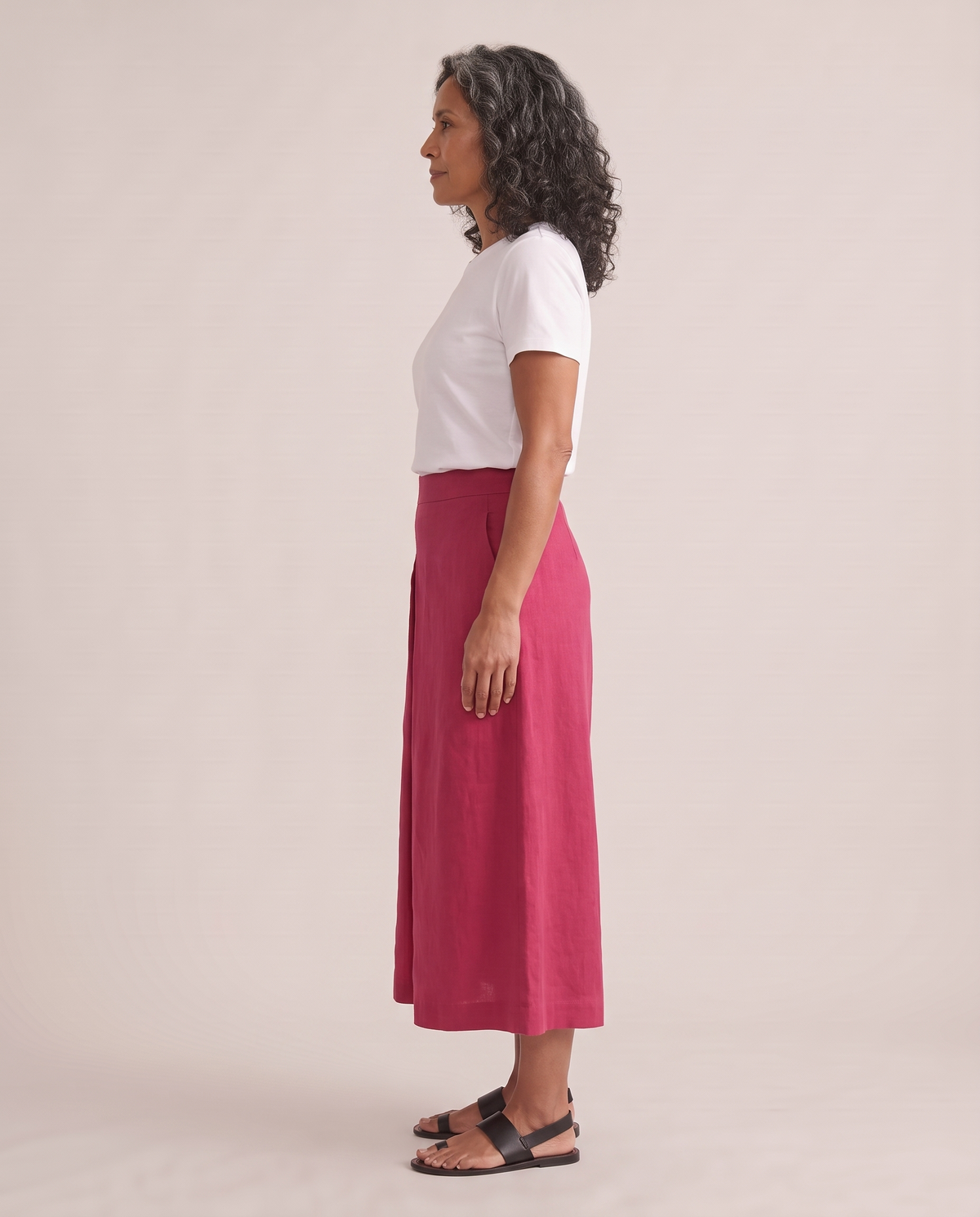 SWAY linen culottes in Cerise, side view