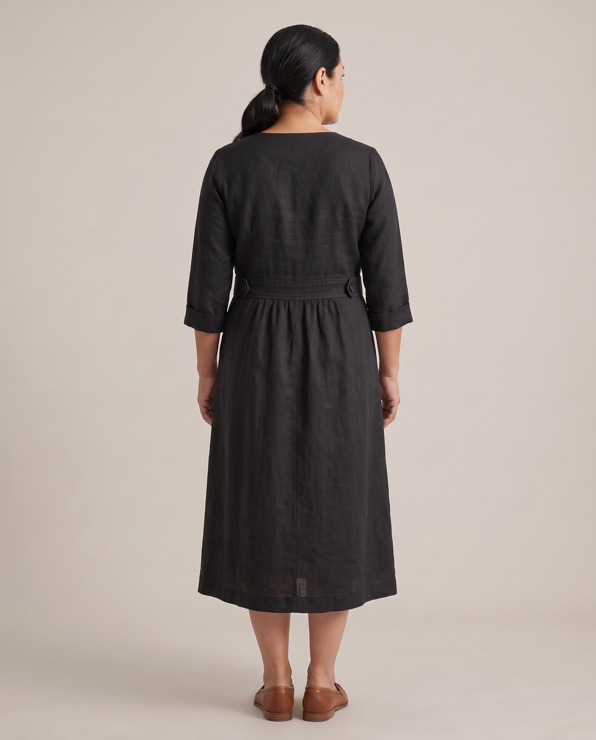IDA black linen dress from the back
